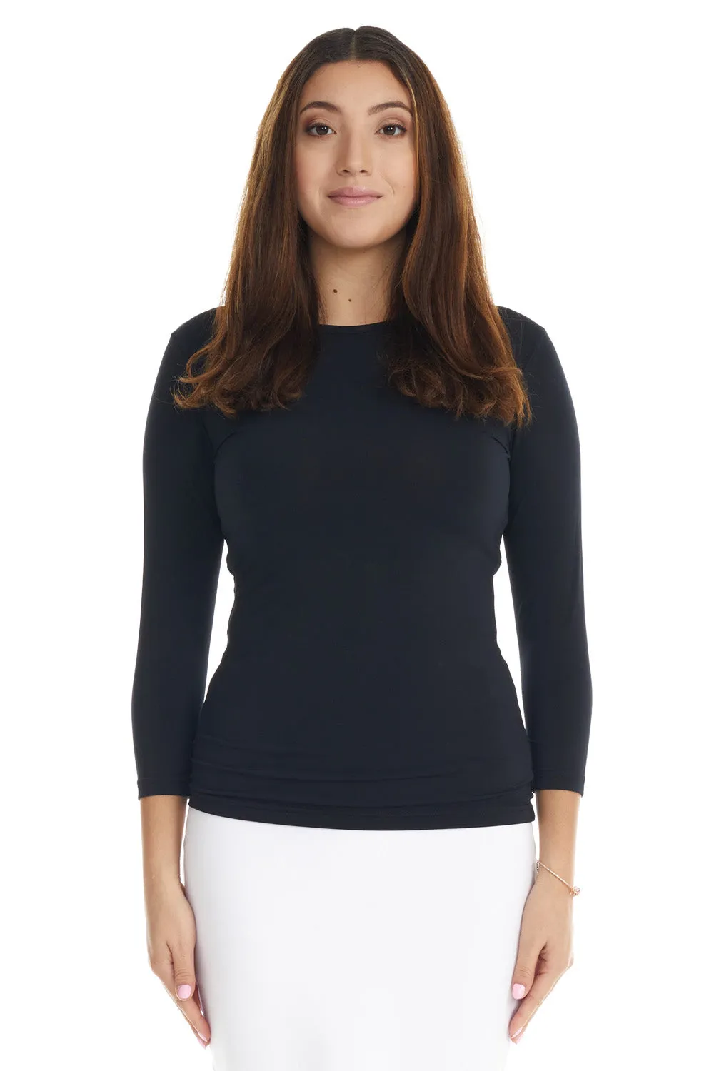 3/4 sleeve slinky crewneck layering shirt top