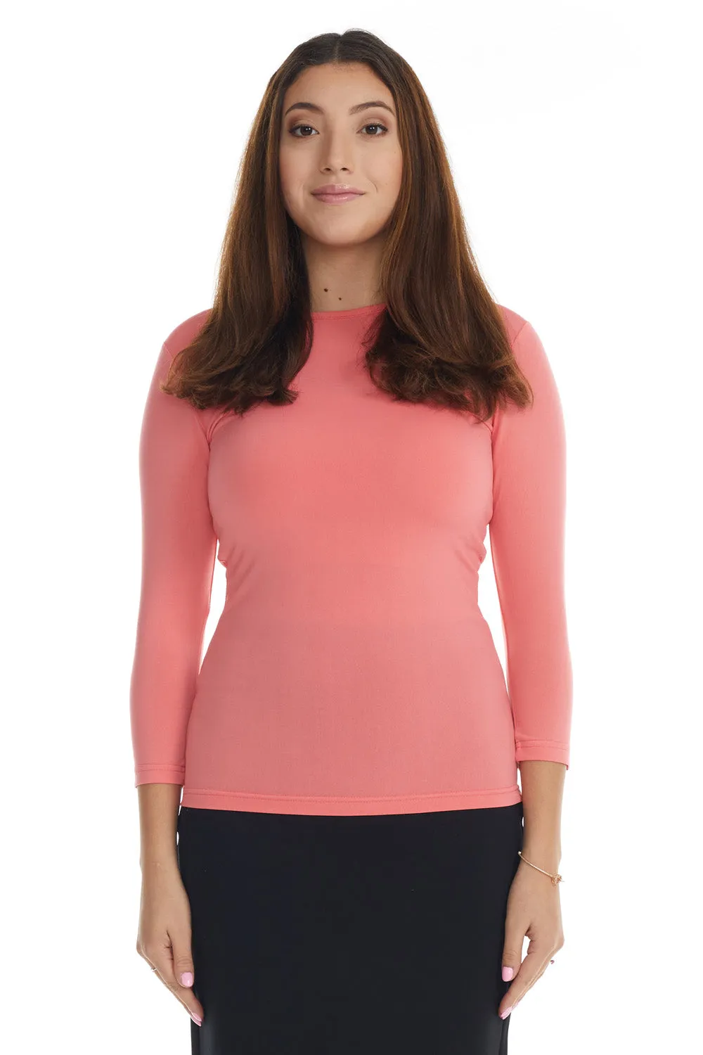 3/4 sleeve slinky crewneck layering shirt top