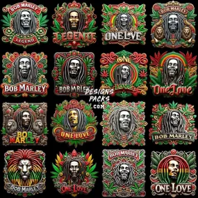 35 Bob Marley Rasta Music Designs Bundle PNG