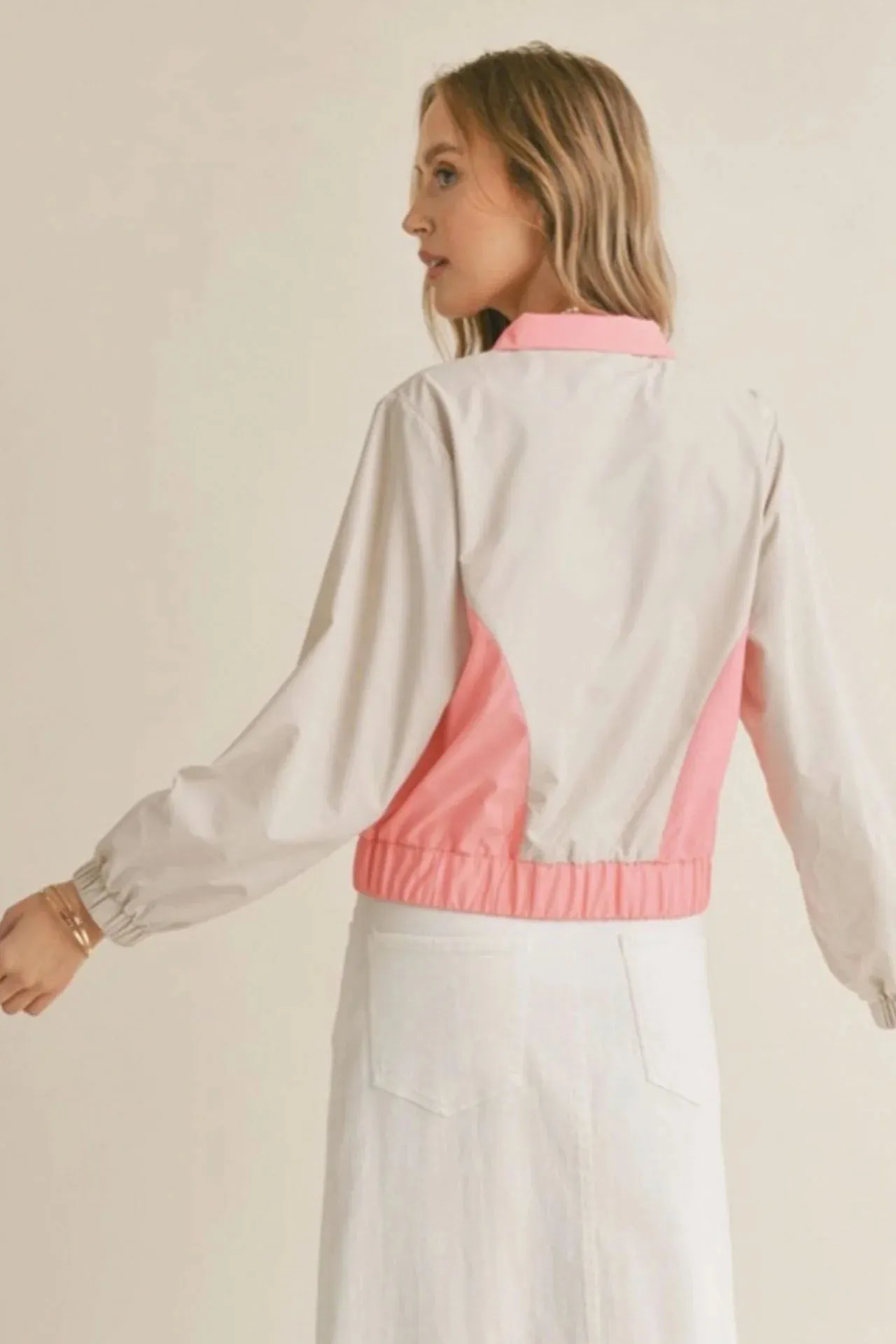 Airy Colorblock Windbreaker Cream Pink