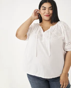 Alison Eyelet Peasant Top | White