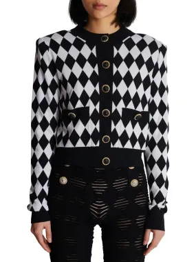 Black and White Diamond Knit Cardigan Sweater