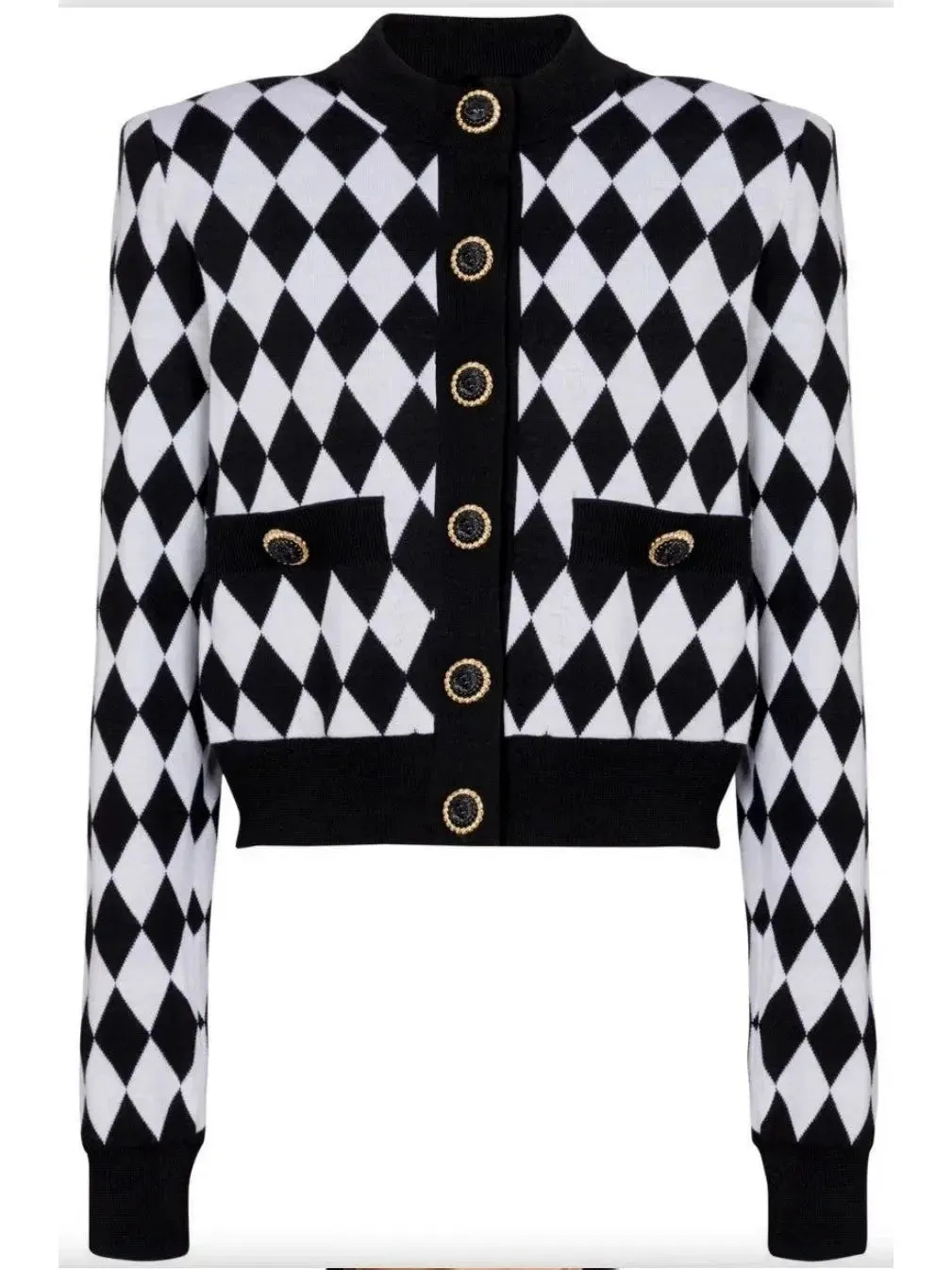 Black and White Diamond Knit Cardigan Sweater
