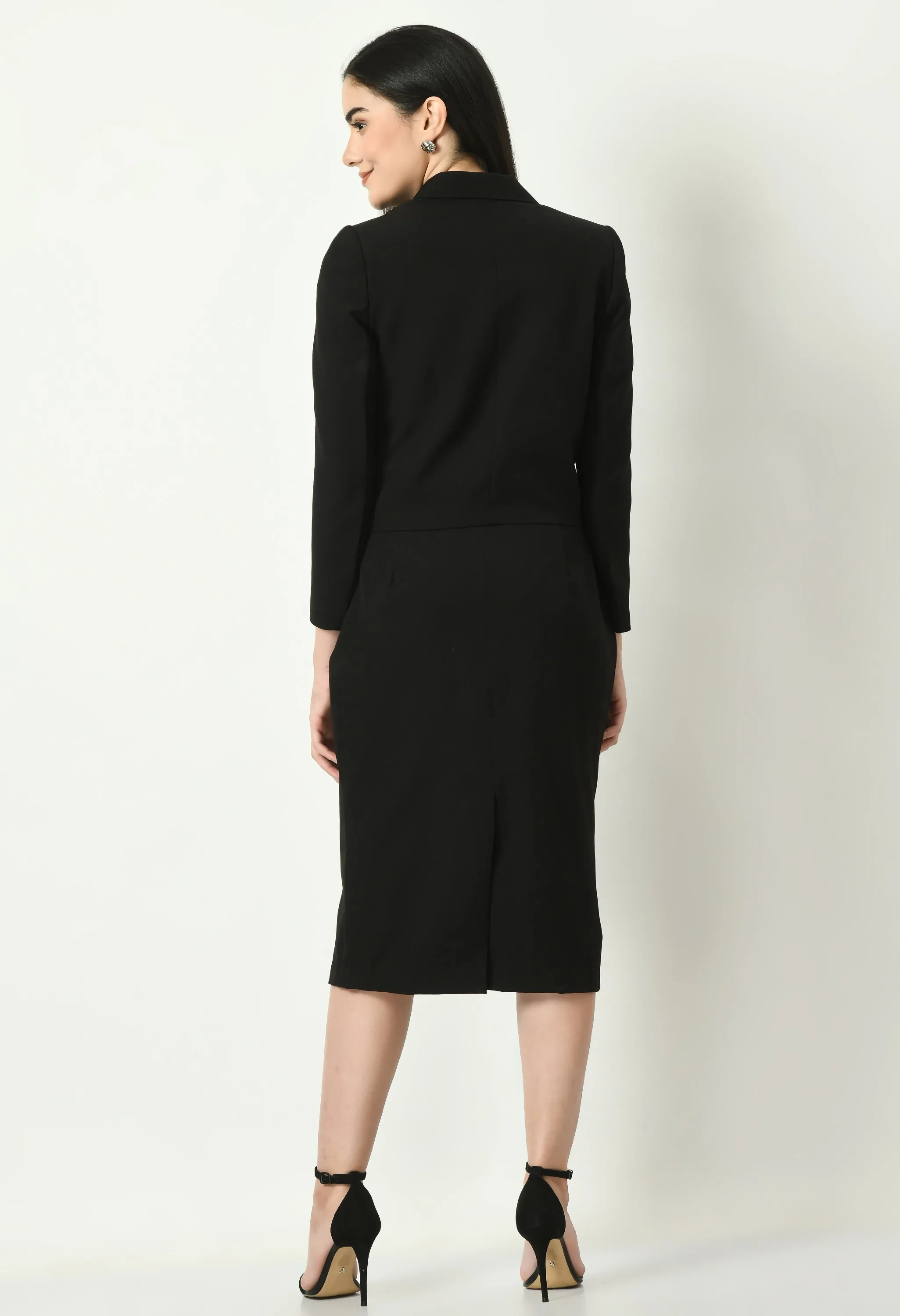 Black Cotton Blend Glorious Double-Breasted Crop Blazer
