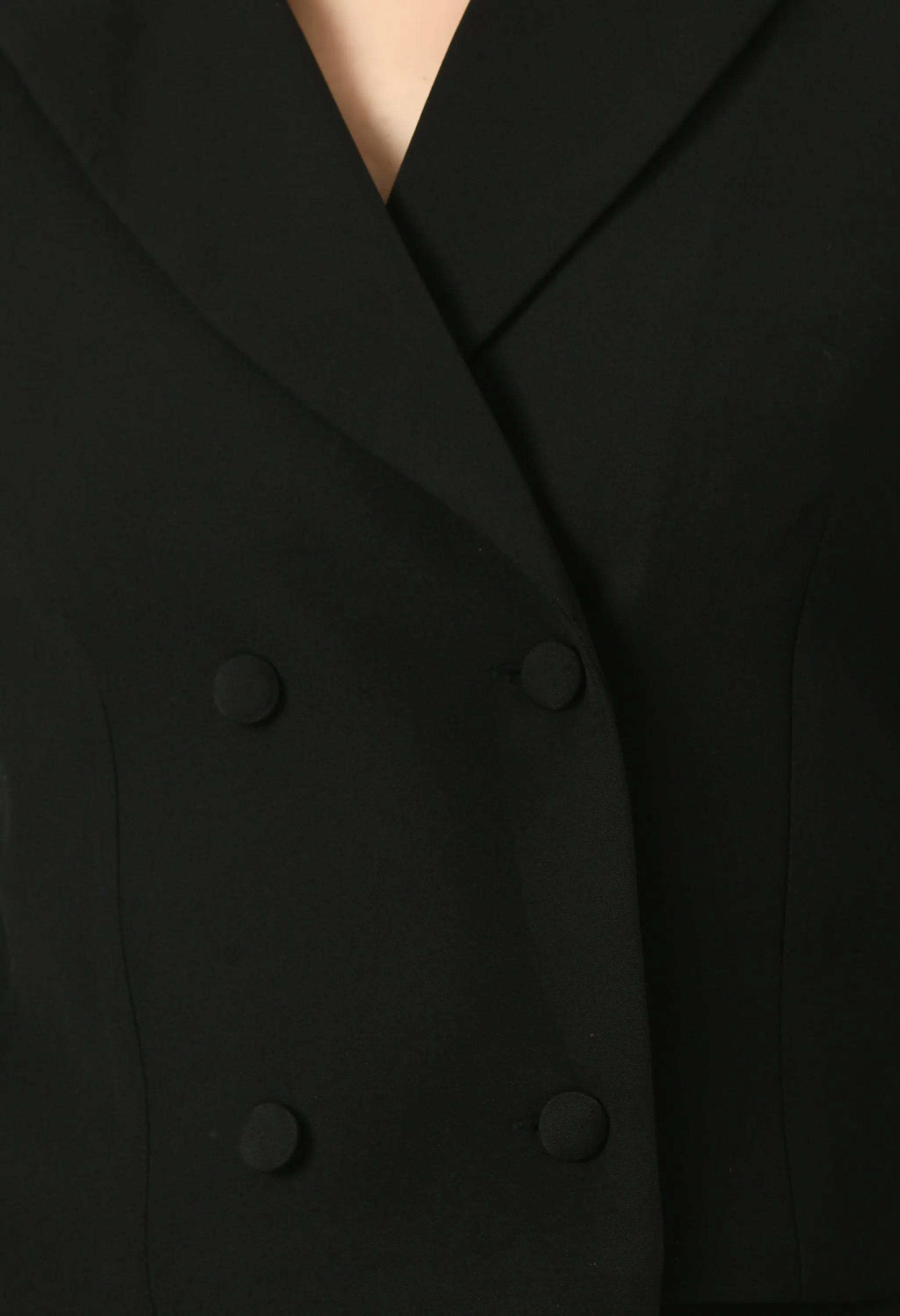Black Cotton Blend Glorious Double-Breasted Crop Blazer