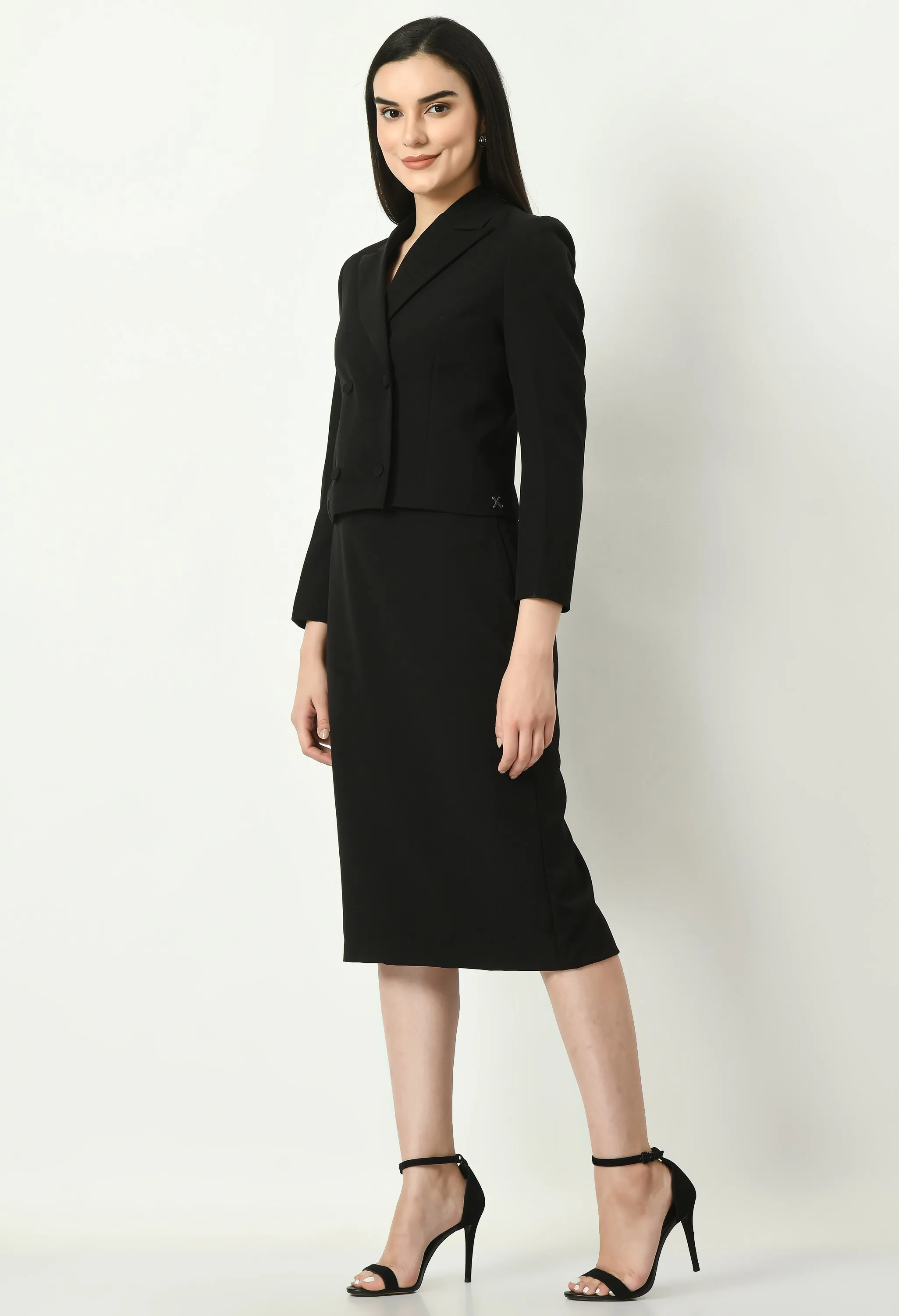 Black Cotton Blend Glorious Double-Breasted Crop Blazer
