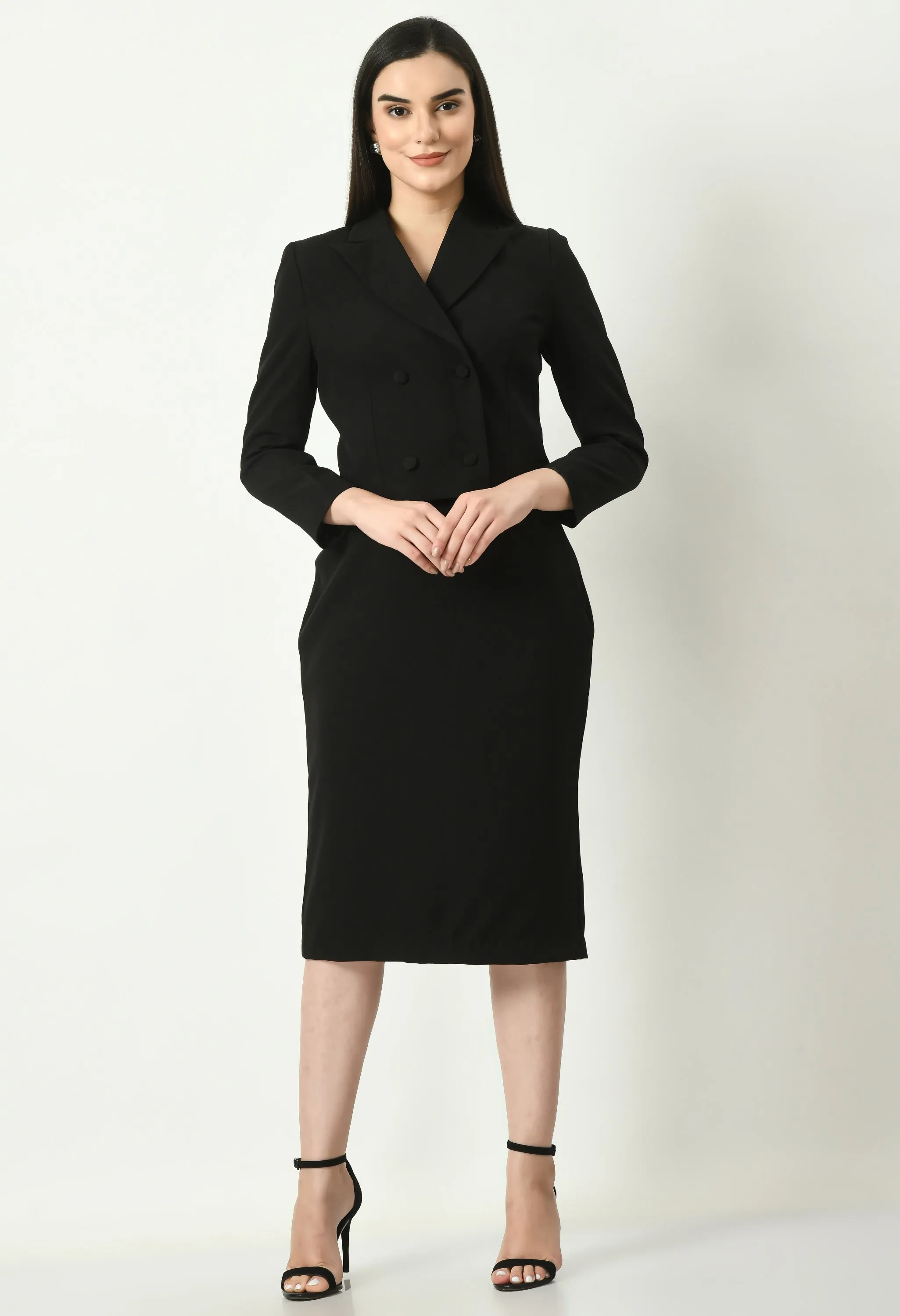 Black Cotton Blend Glorious Double-Breasted Crop Blazer