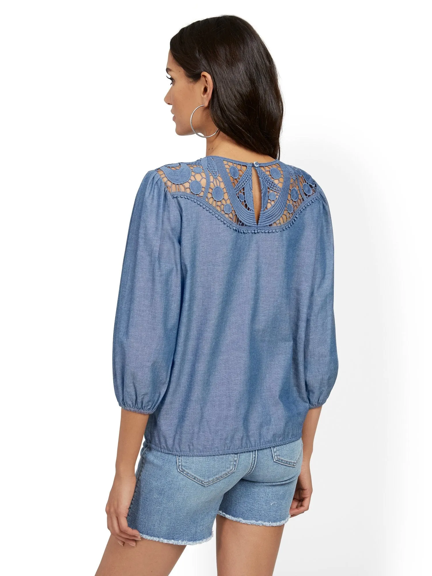 Blue Crochet-Inset Blouse