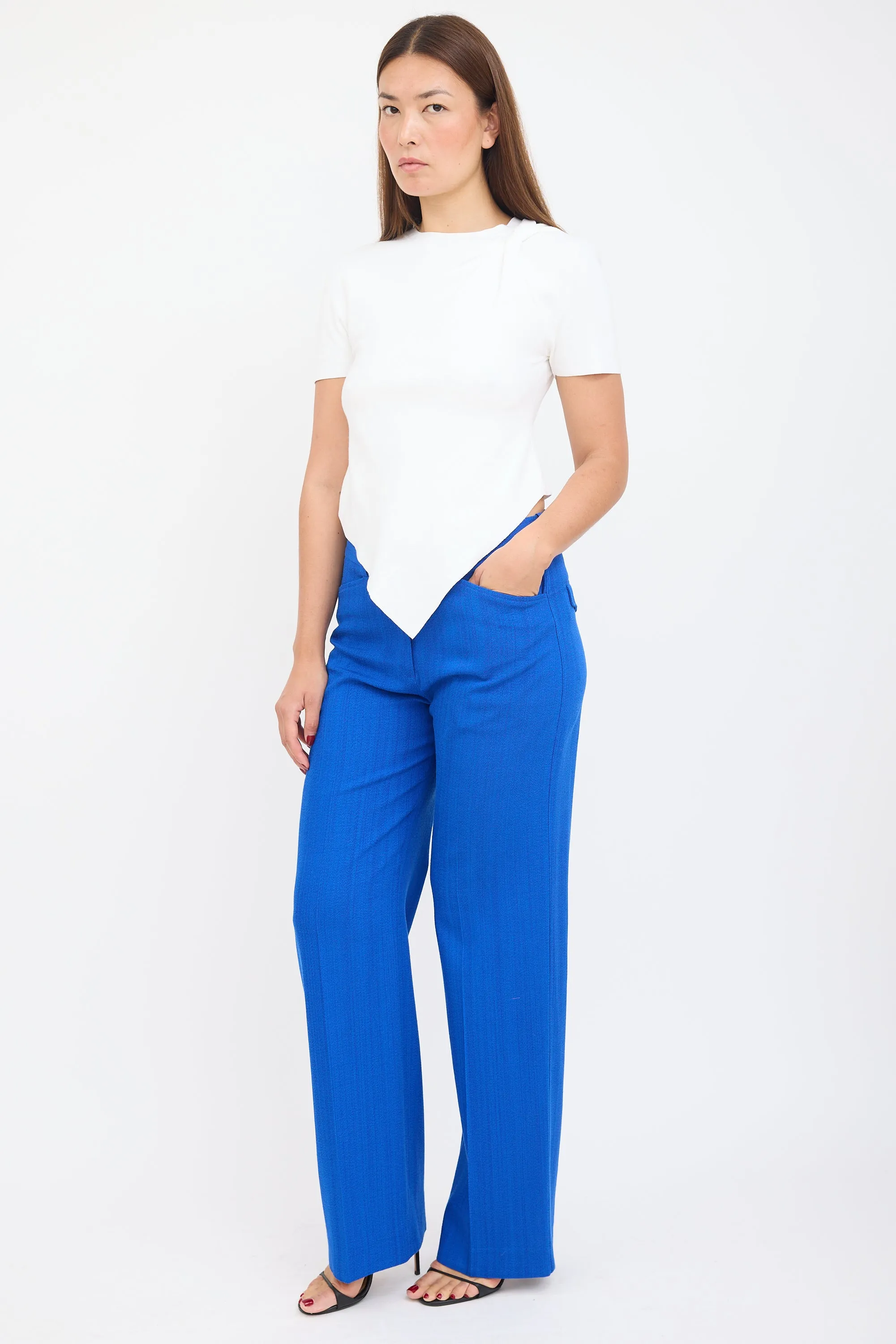 Blue Woven Wide Leg Trouser