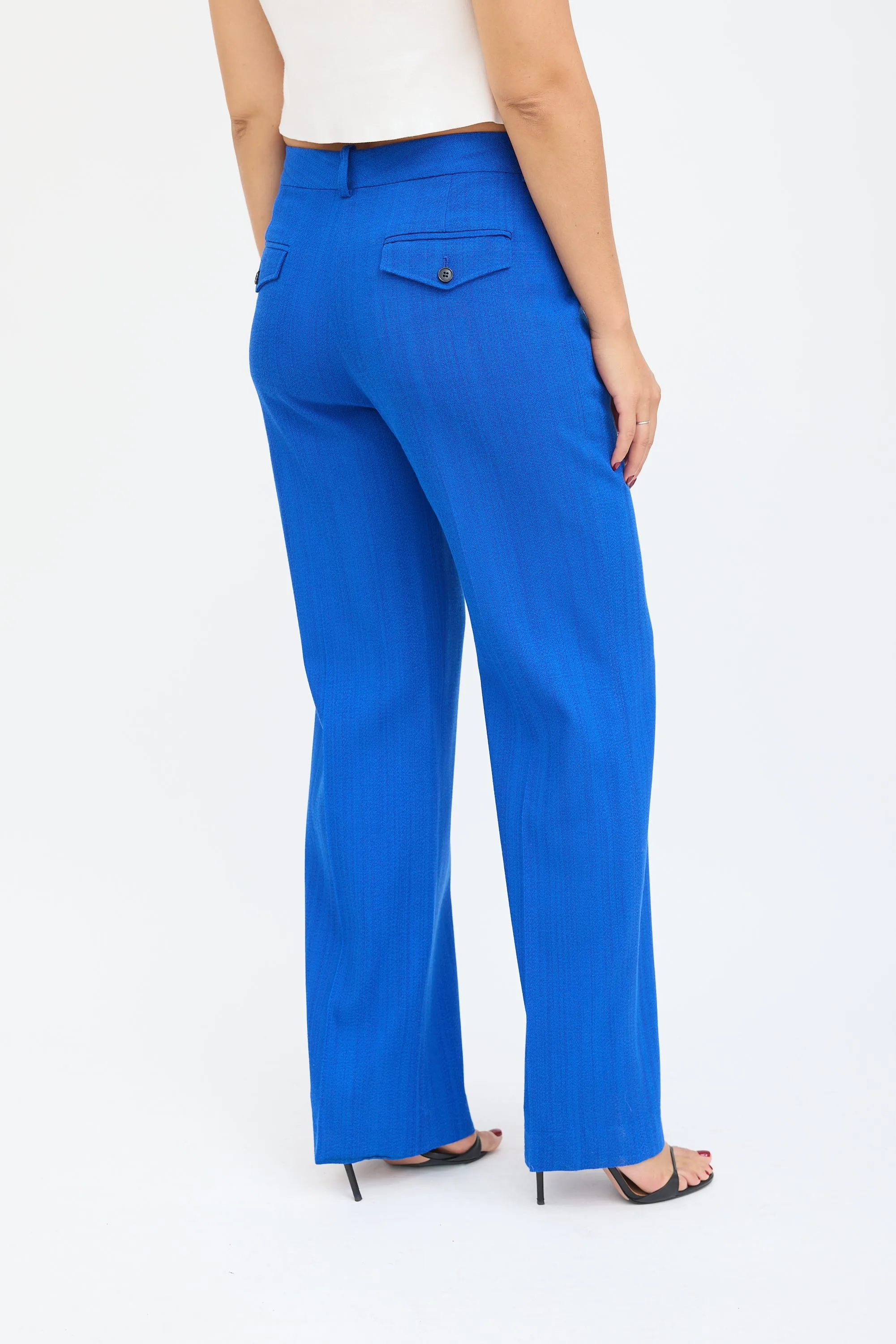 Blue Woven Wide Leg Trouser