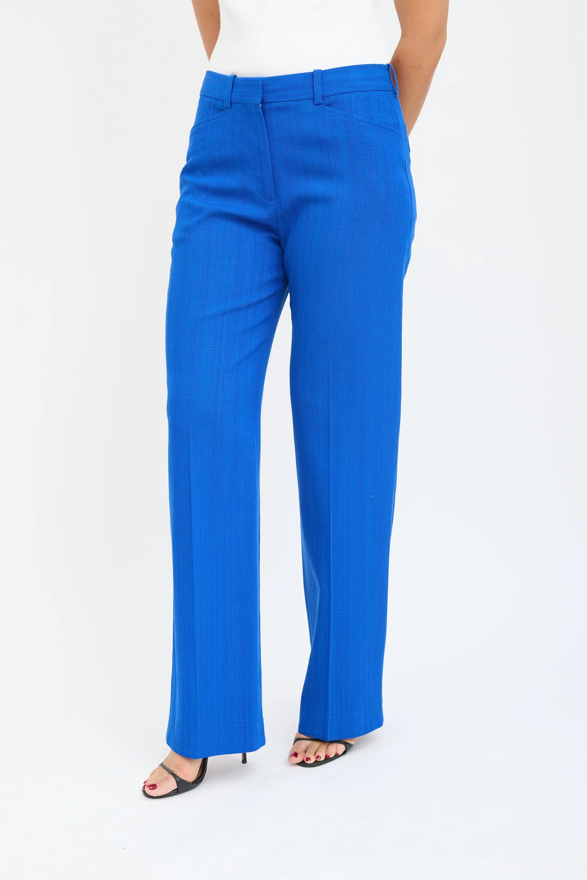Blue Woven Wide Leg Trouser