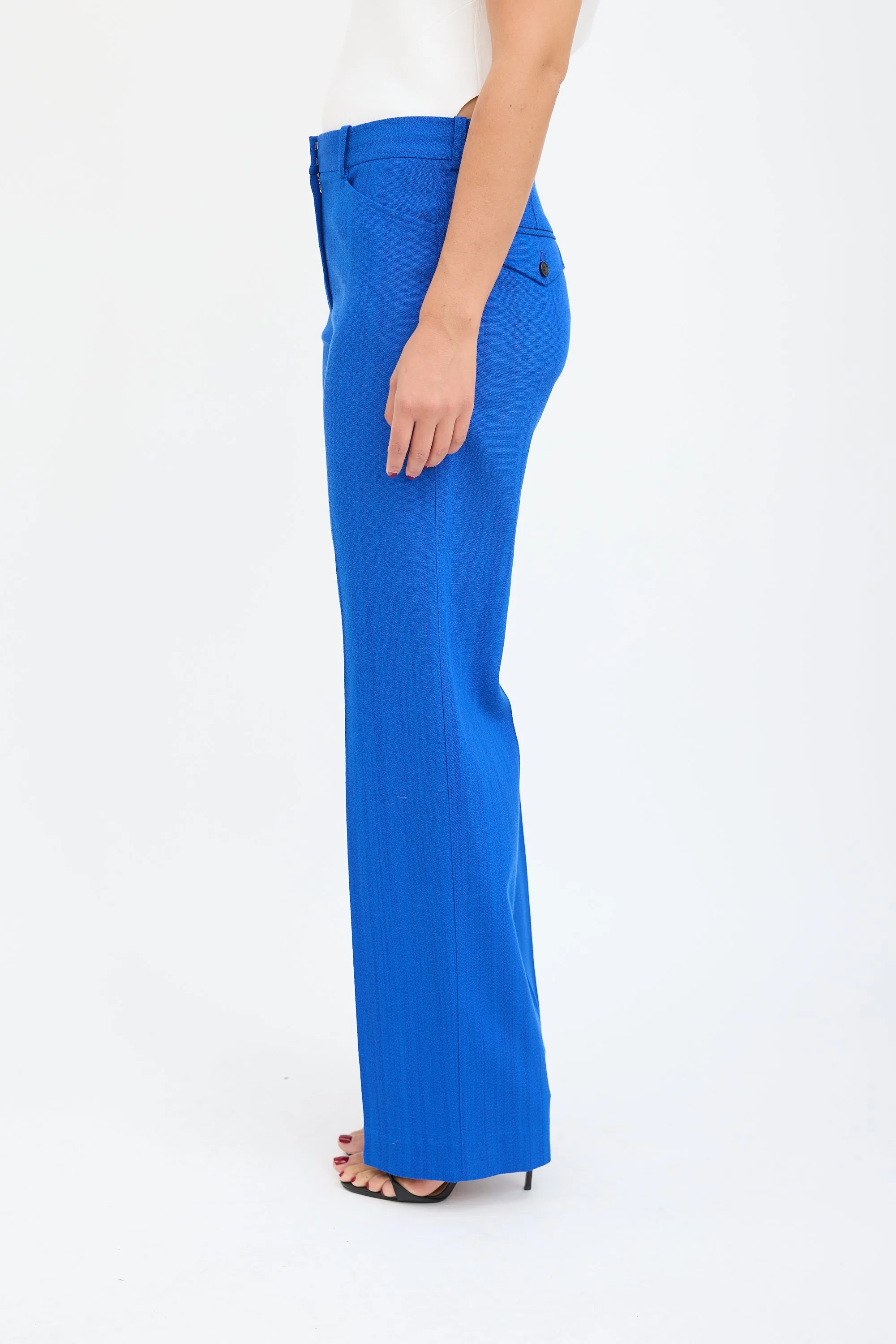 Blue Woven Wide Leg Trouser