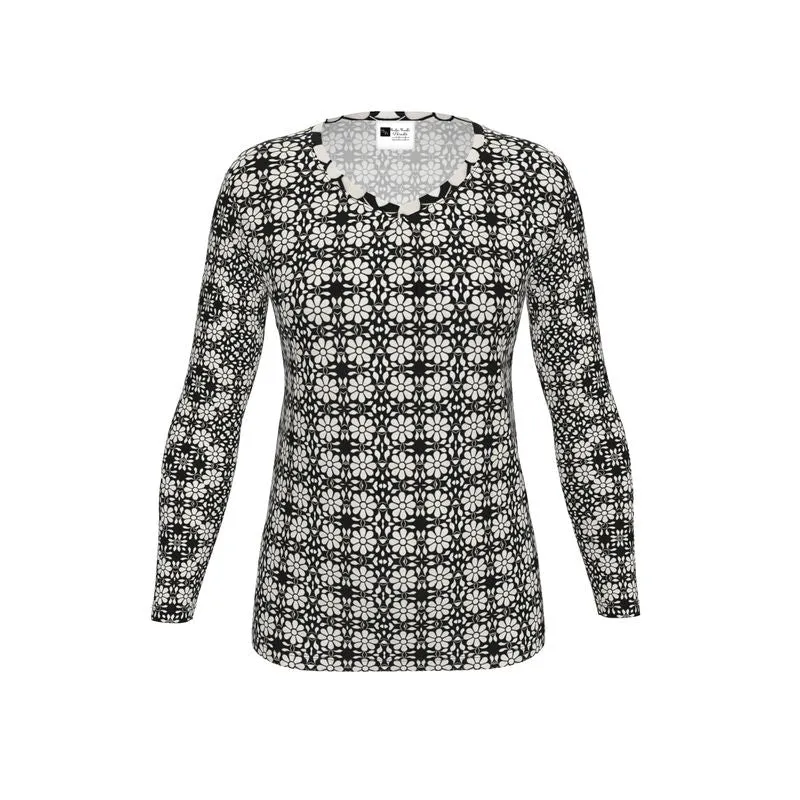 Camelbone White Flower Womens T Shirt Long Sleeves