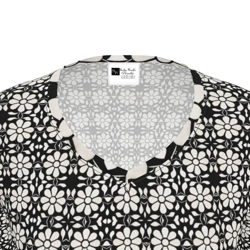 Camelbone White Flower Womens T Shirt Long Sleeves