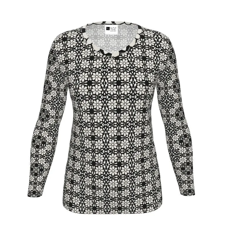 Camelbone White Flower Womens T Shirt Long Sleeves