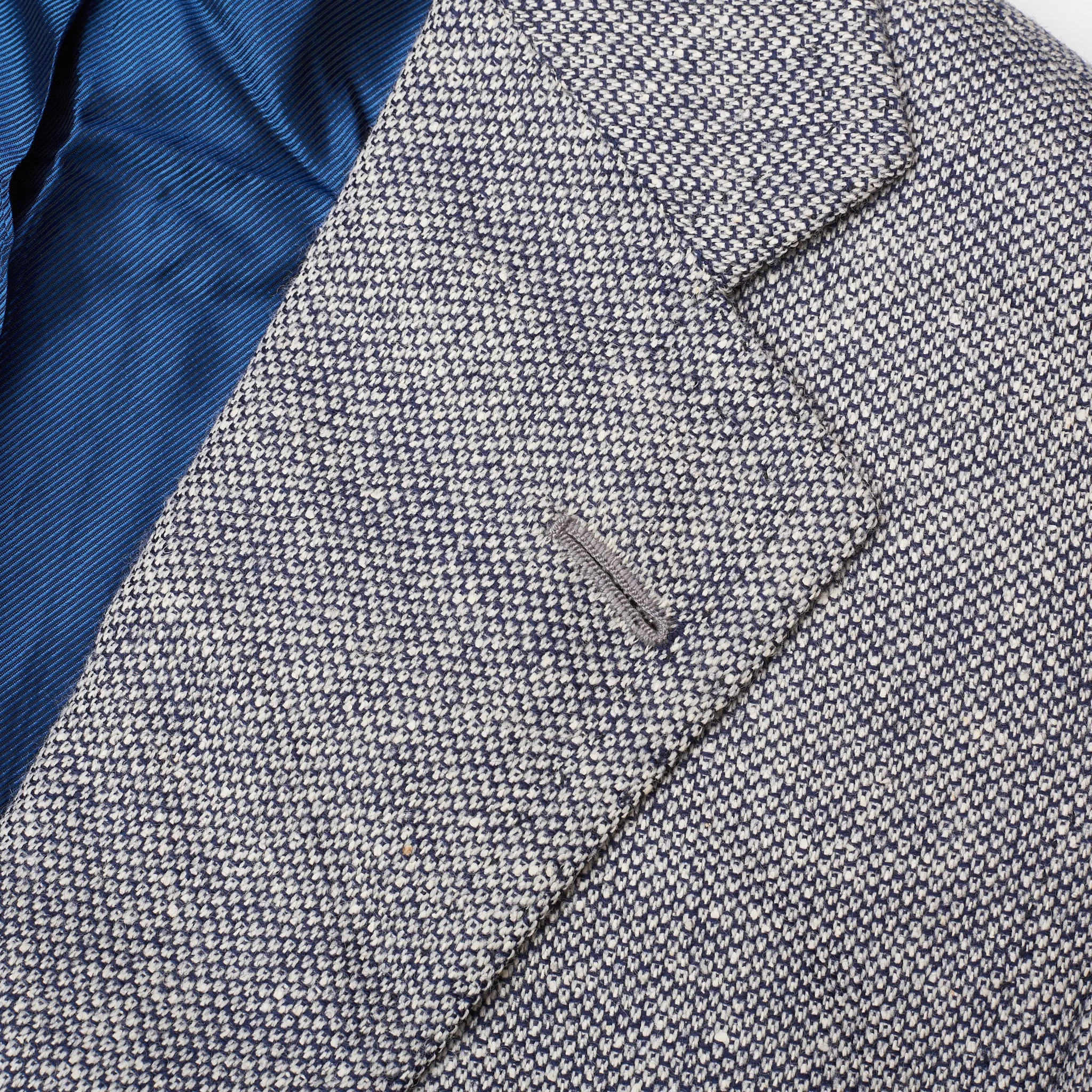 CESARE ATTOLINI Handmade Light Blue Birdseye Wool-Silk Jacket EU 50 US 40