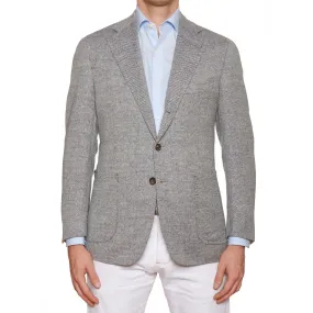 CESARE ATTOLINI Handmade Light Blue Birdseye Wool-Silk Jacket EU 50 US 40