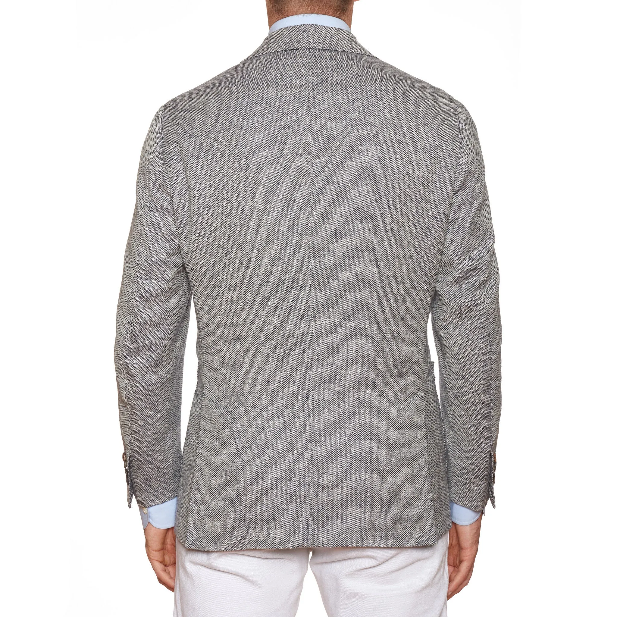 CESARE ATTOLINI Handmade Light Blue Birdseye Wool-Silk Jacket EU 50 US 40