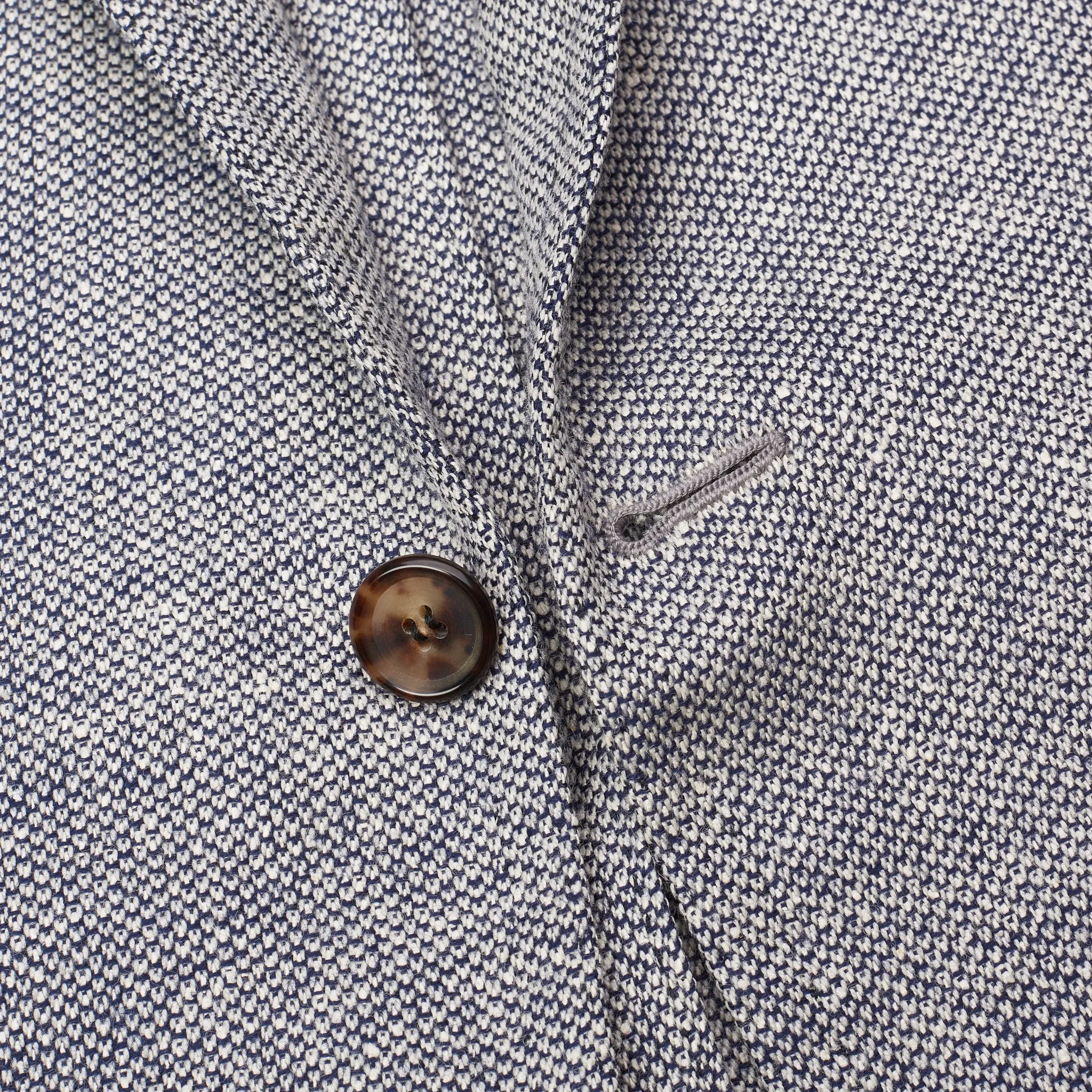 CESARE ATTOLINI Handmade Light Blue Birdseye Wool-Silk Jacket EU 50 US 40