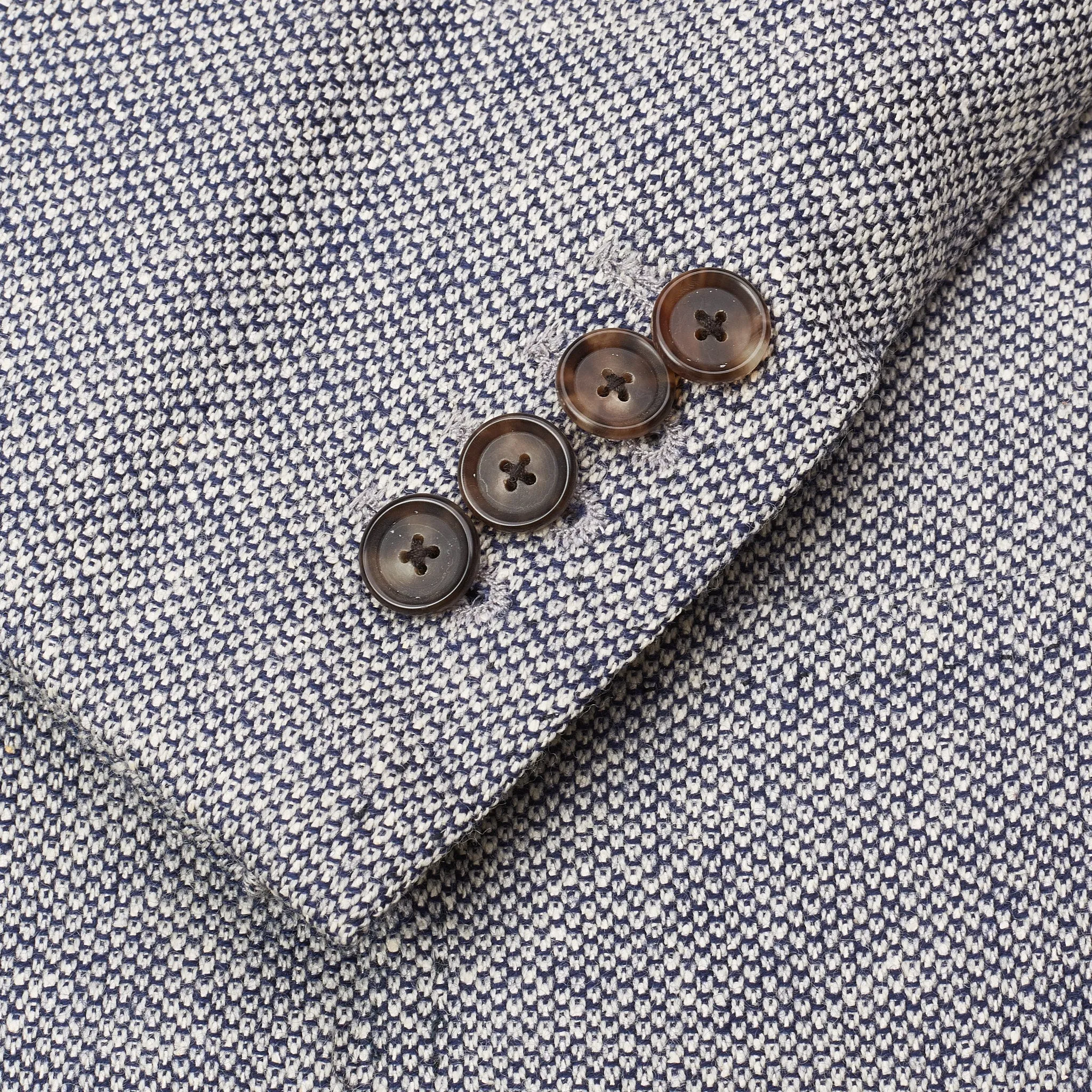 CESARE ATTOLINI Handmade Light Blue Birdseye Wool-Silk Jacket EU 50 US 40