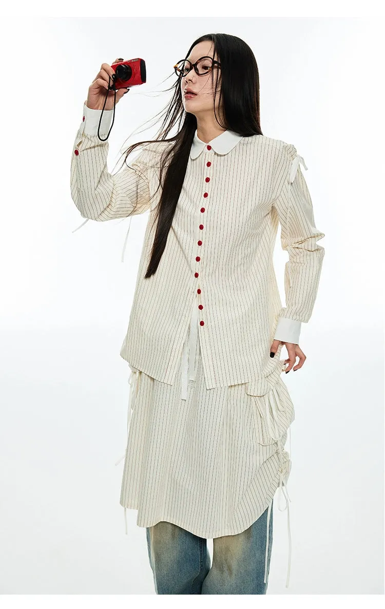 Chic Striped Collar Shirt & Skirt Set