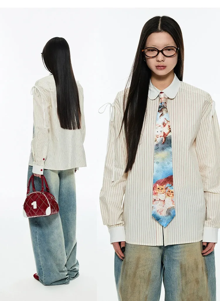 Chic Striped Collar Shirt & Skirt Set