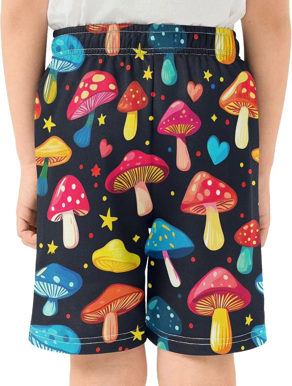 CHIFIGNO Colorful Cartoon Mushrooms Youth Boy Casual Shorts with Pockets Pull on Sweat Shorts Sports 7-15Y