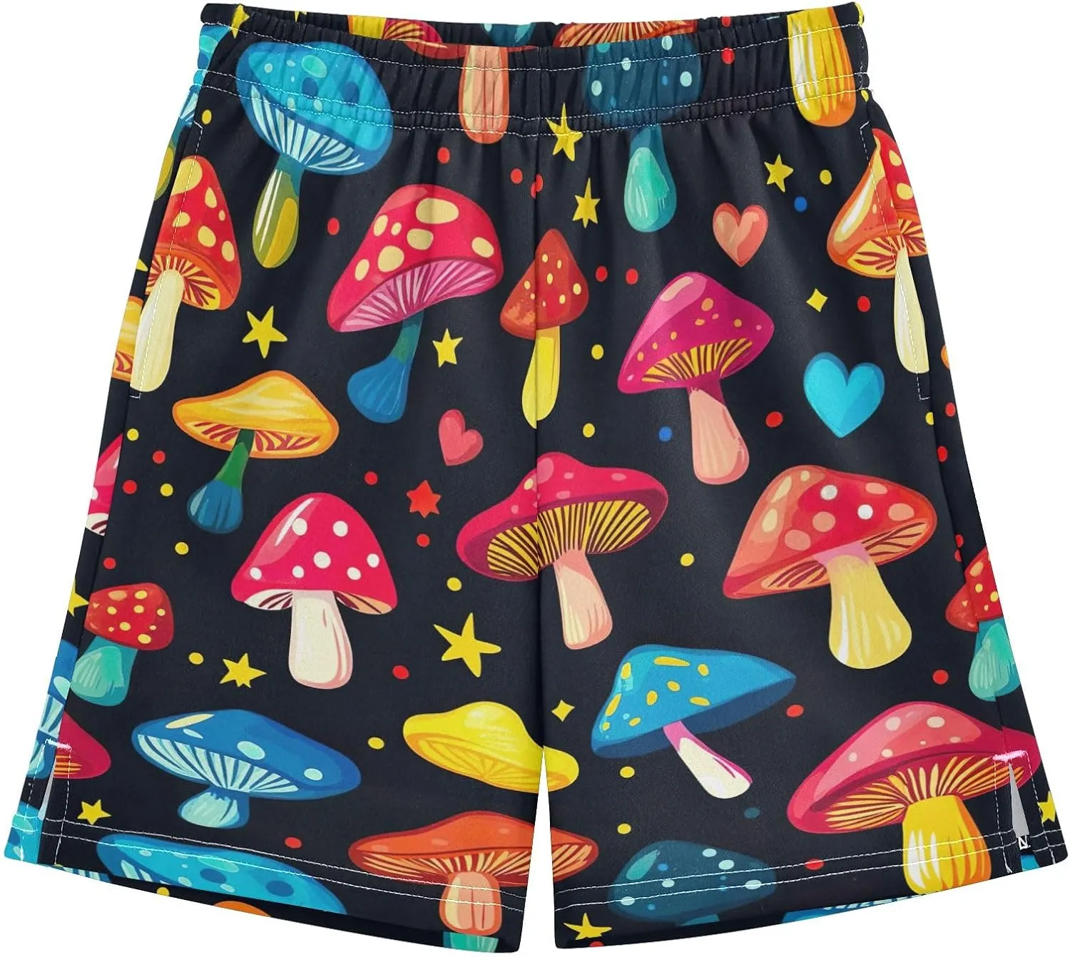 CHIFIGNO Colorful Cartoon Mushrooms Youth Boy Casual Shorts with Pockets Pull on Sweat Shorts Sports 7-15Y