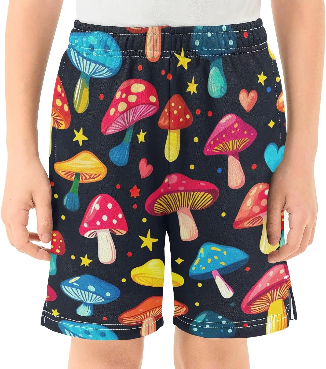 CHIFIGNO Colorful Cartoon Mushrooms Youth Boy Casual Shorts with Pockets Pull on Sweat Shorts Sports 7-15Y