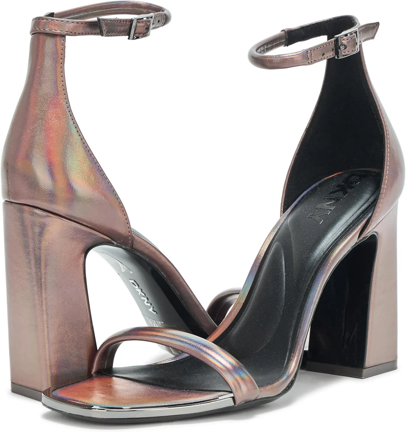 DKNY Women's Waylin Sqaure Toe Ankle Strap Block Heel Heeled Sandal