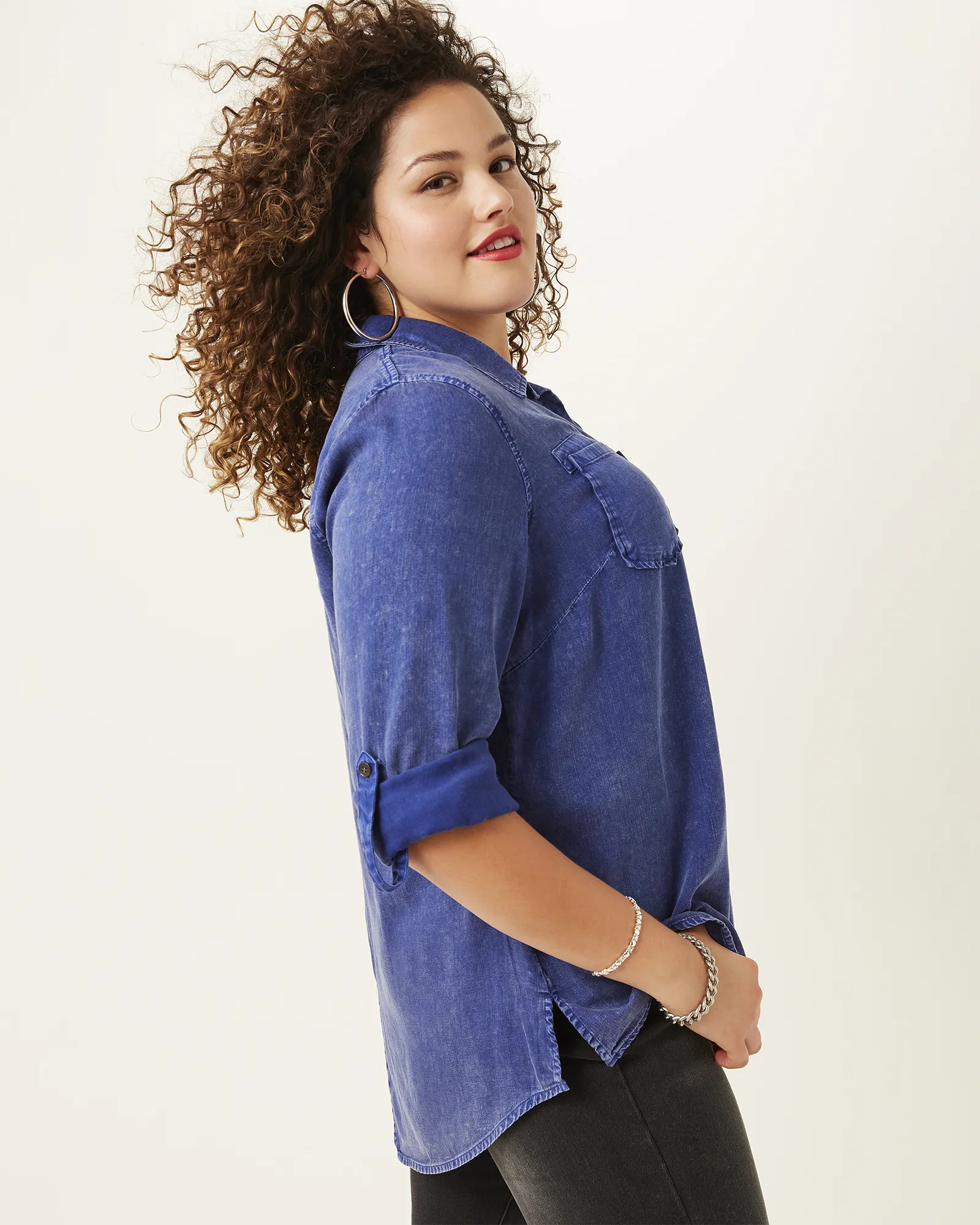 Ellie Split Back Quarter Sleeve Shirt | Night Blue