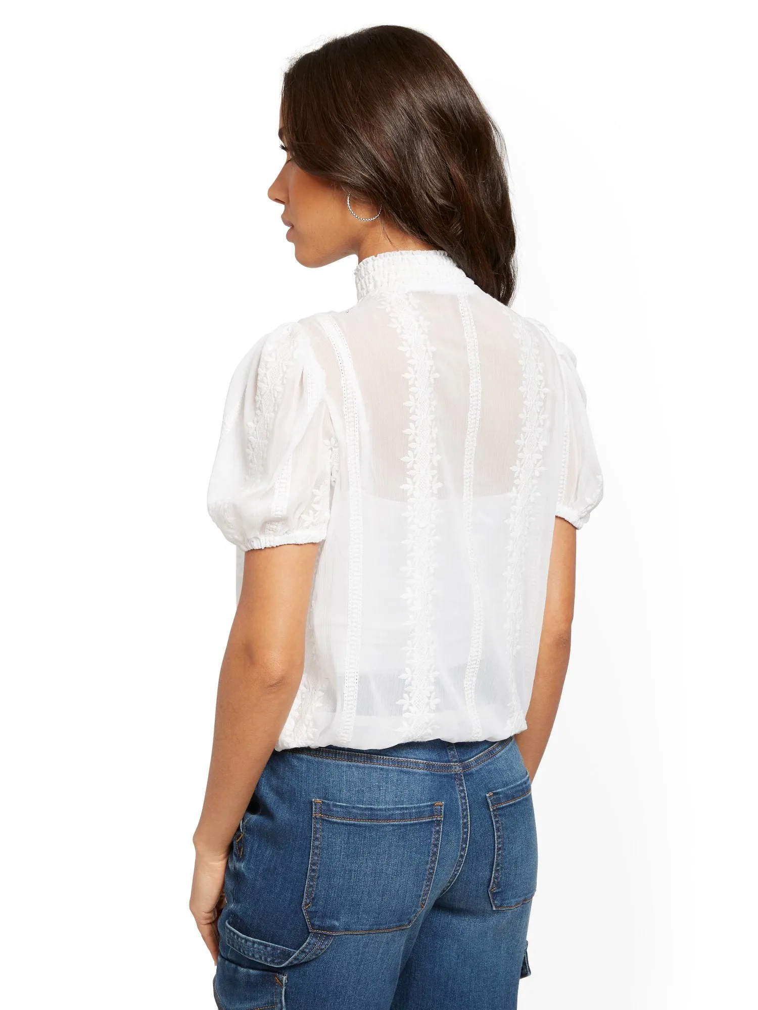 Embroidered Chiffon Blouse - Lily & Cali