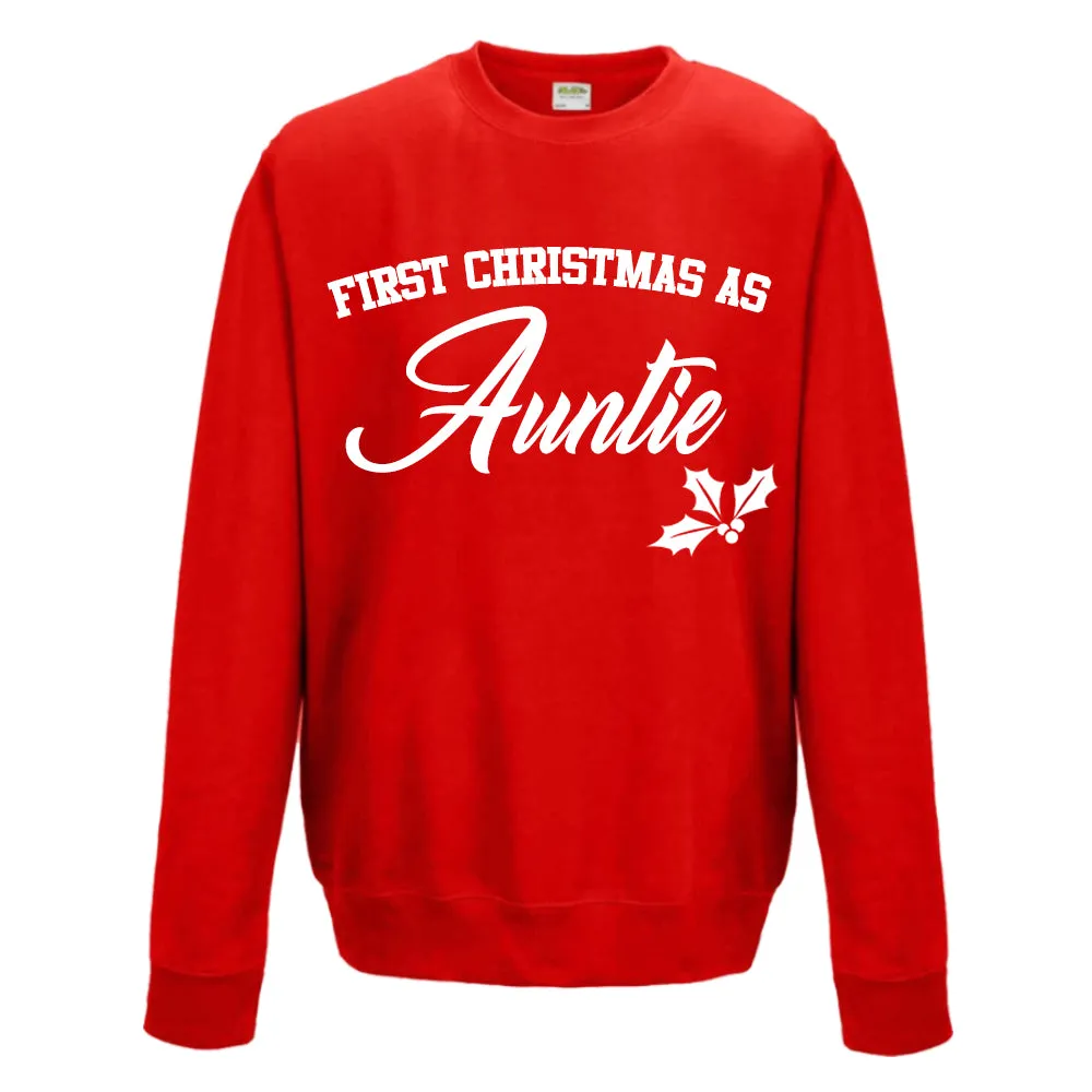 First Christmas As Auntie & Uncle Classic Script Red Sweatshirts (MRK X)