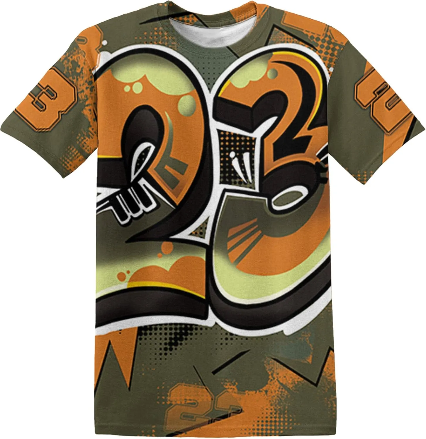 Graffiti Wallpapers 23 3D Unisex All Over Printed T-Shirt Matching Retro 5s Olive Sneaker for Men Women Unisex Streetwear Clothing Sneaker 3D Graphic Tee Design Printed