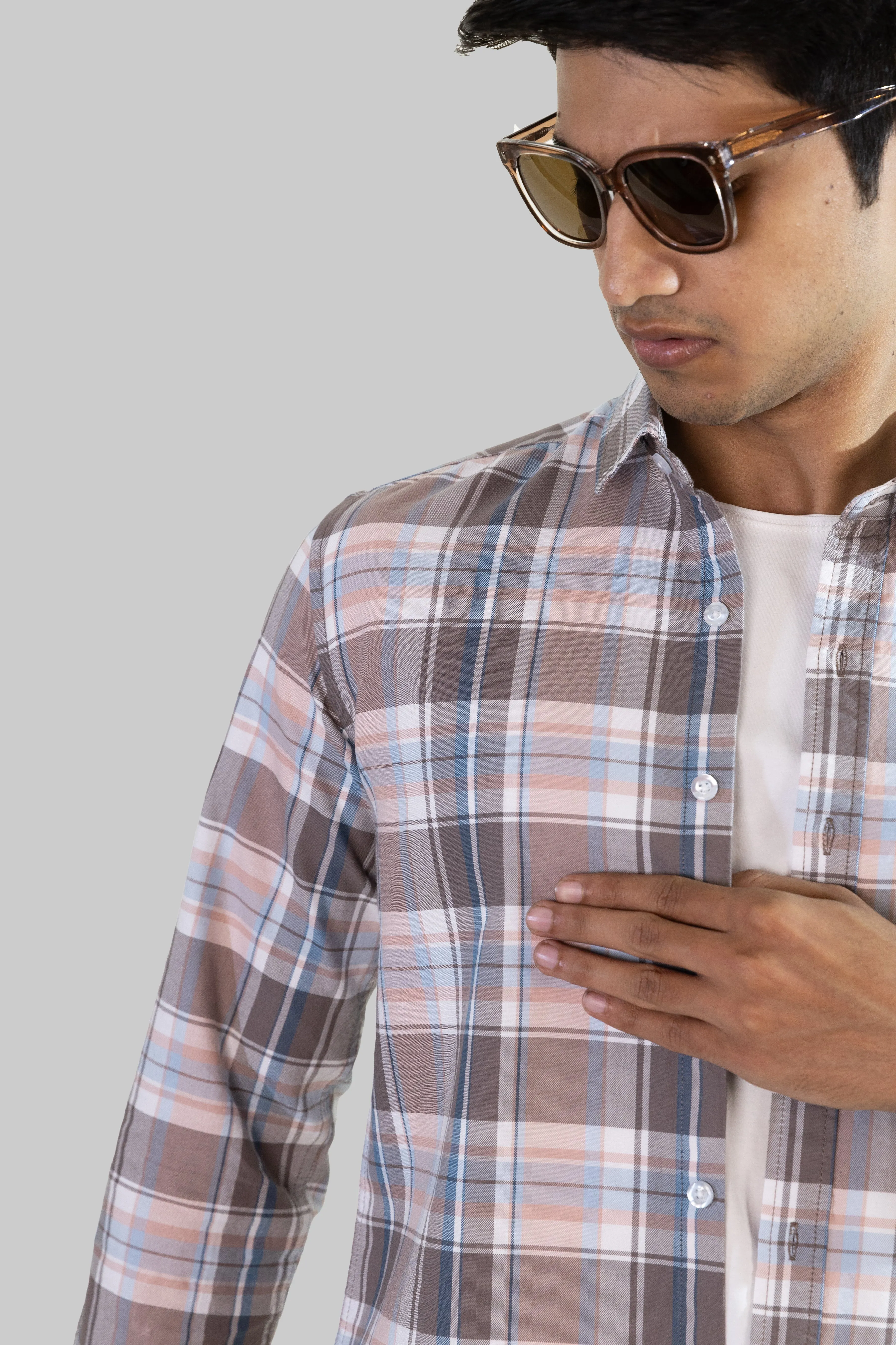 Gridline Checkered Shirt - White