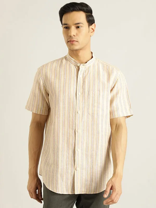 Men Striped Half Sleeve Linen Blend Shirt