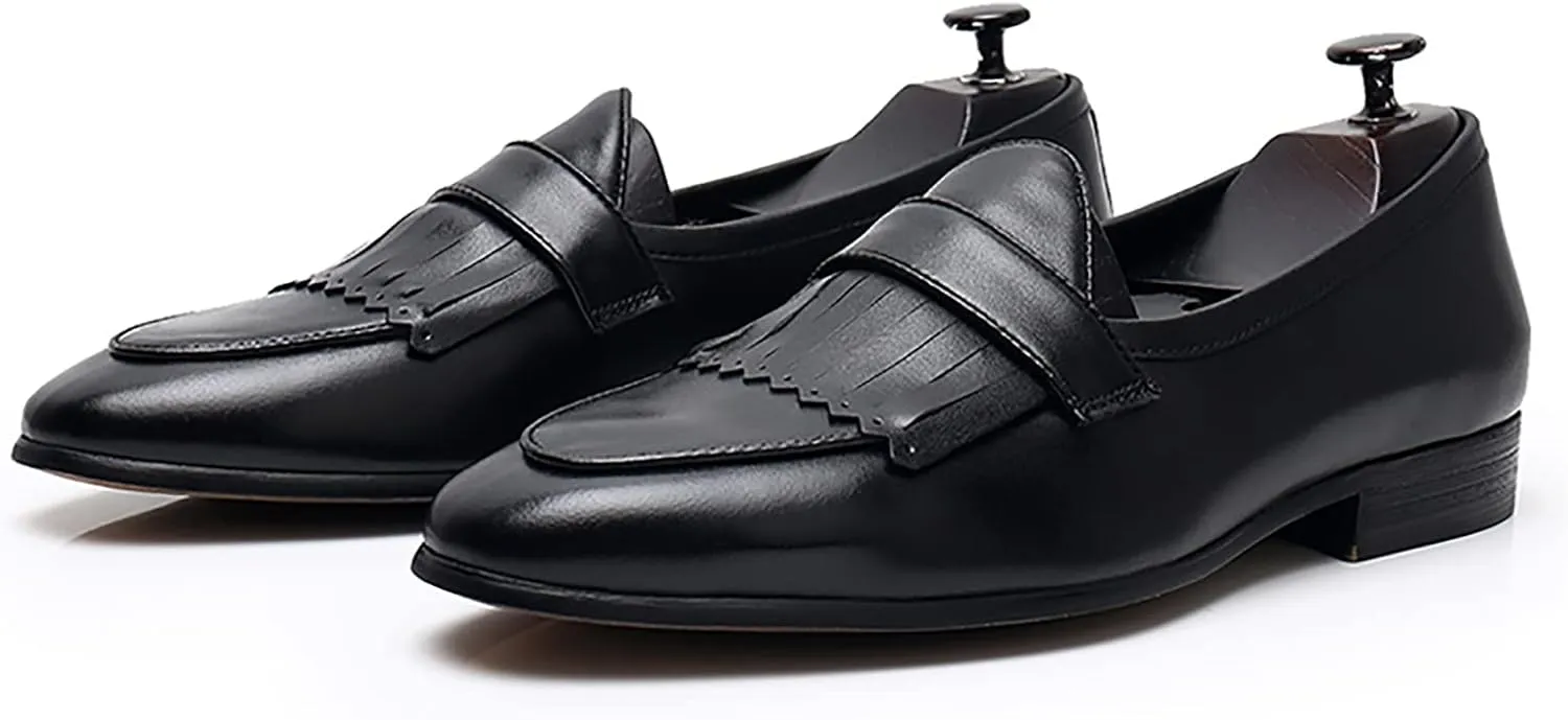 Men's Loafers Slip On Leather Driving Shoes Dress Formal Shoes Comfortable Wedding Shoes Non Slip Business Oxford Shoes,Black,9US/43EU