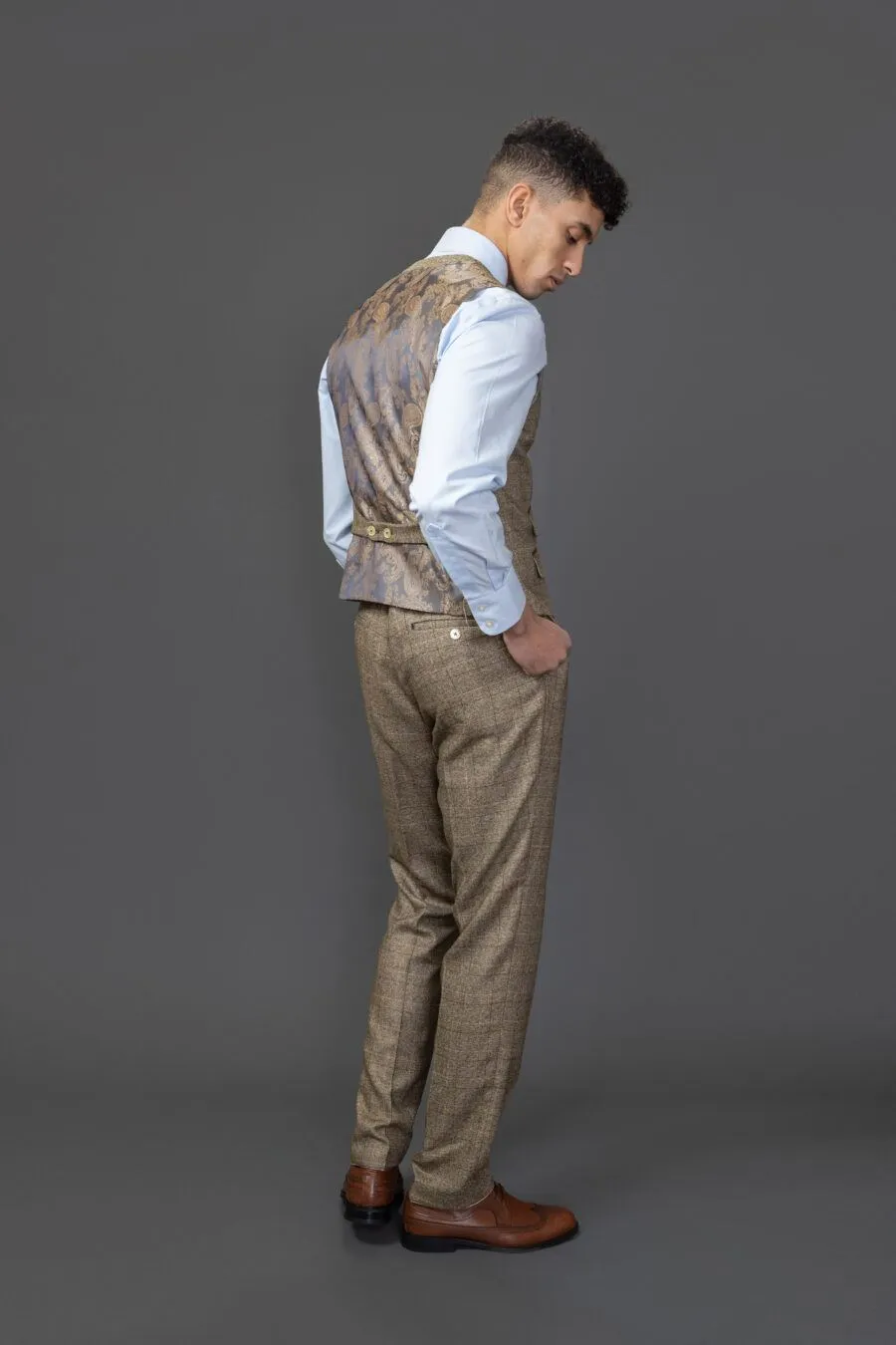 Men's Waistcoat Brown Check Slim Fit Vest