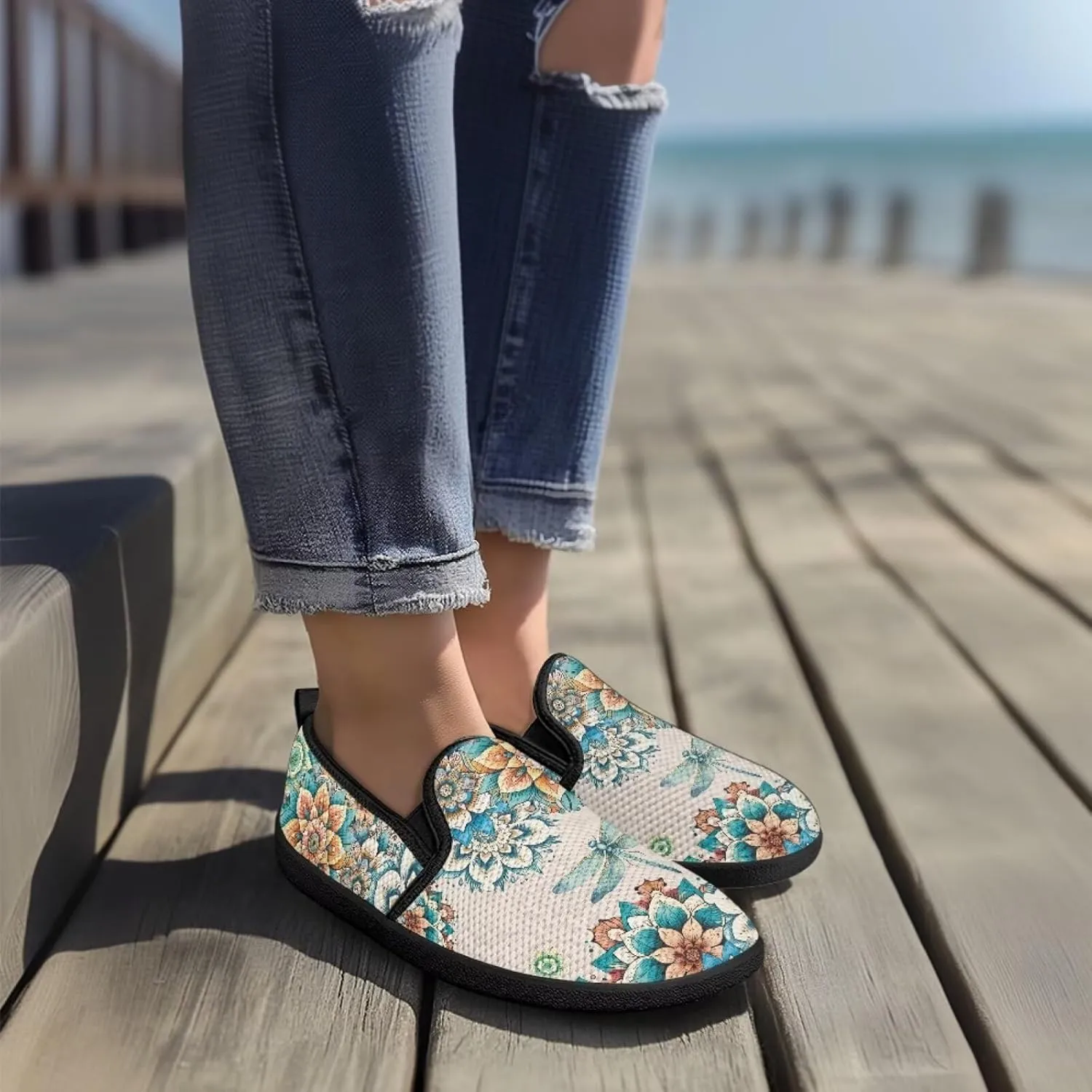 Mushroom Mesh Flats for Women Wide Width Loafers Casual Walking Sneakers Business Slip On Work Shoes