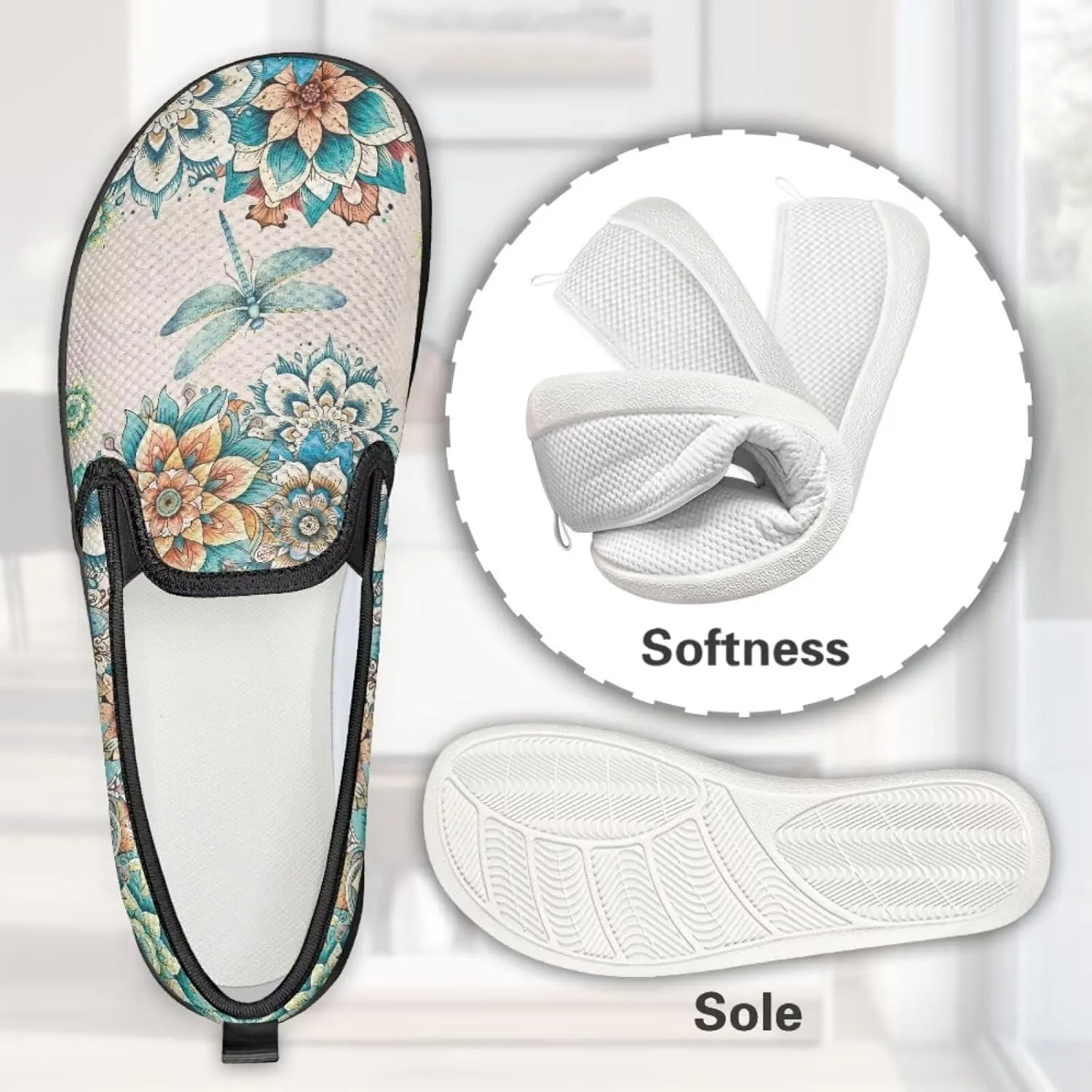 Mushroom Mesh Flats for Women Wide Width Loafers Casual Walking Sneakers Business Slip On Work Shoes