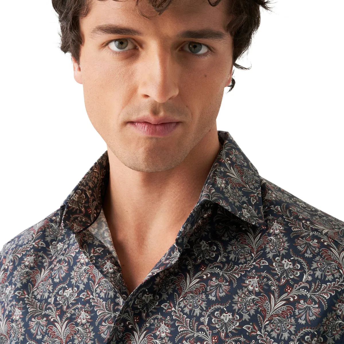Navy Paisley Print Signature Twill Contemporary Fit Shirt