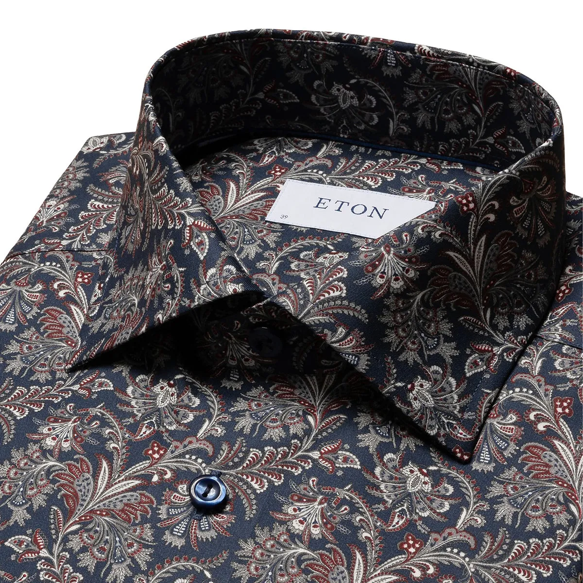Navy Paisley Print Signature Twill Contemporary Fit Shirt