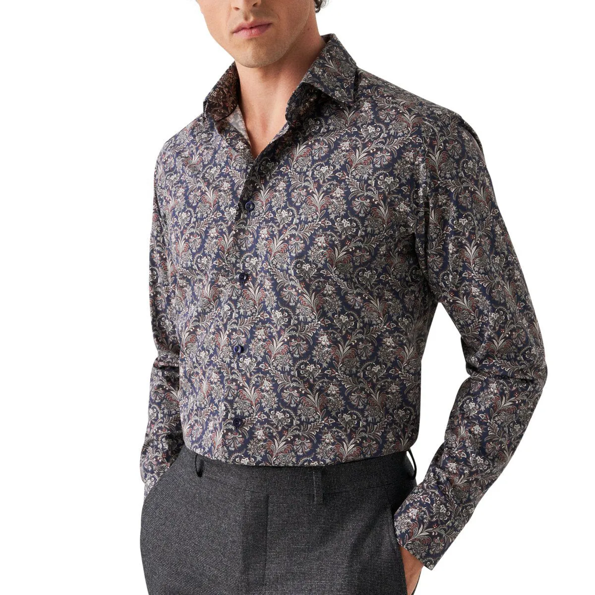 Navy Paisley Print Signature Twill Contemporary Fit Shirt
