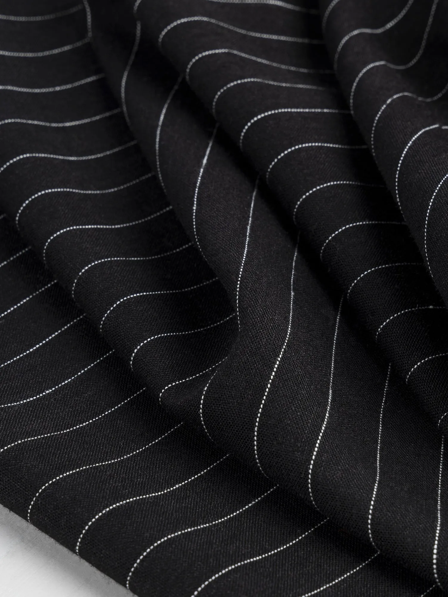 Pinstripe Cotton Suiting Deadstock - White   Black - Swatch