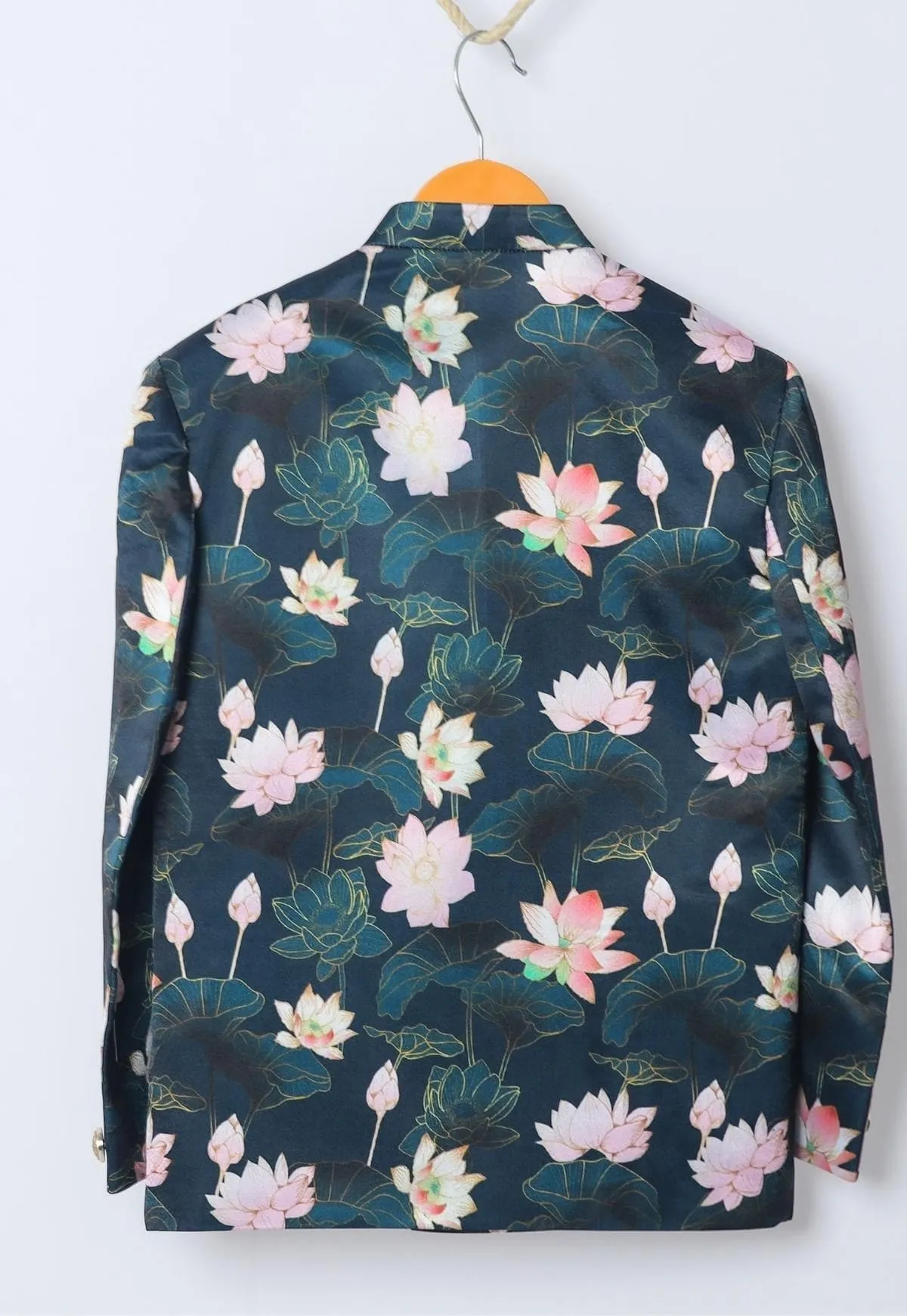 Pre-Order: Lotus Printed  Satin Bandgala Blazer  Set