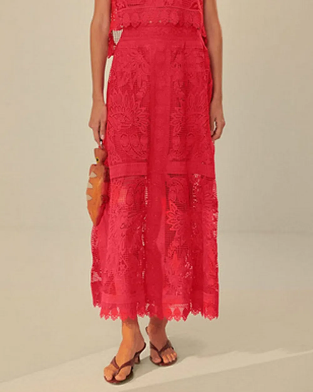 Red Toucan Guipure Midi Skirt