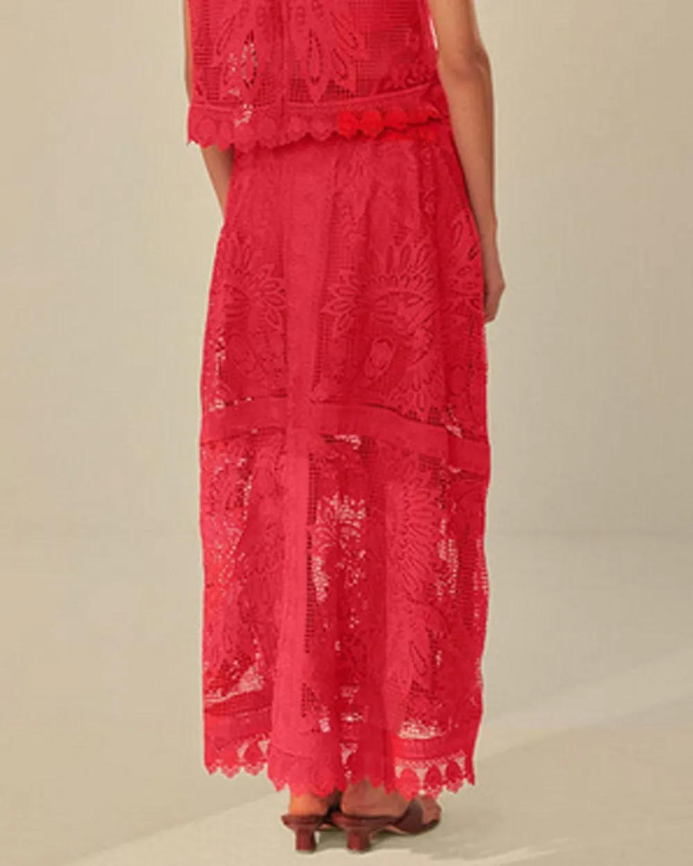 Red Toucan Guipure Midi Skirt