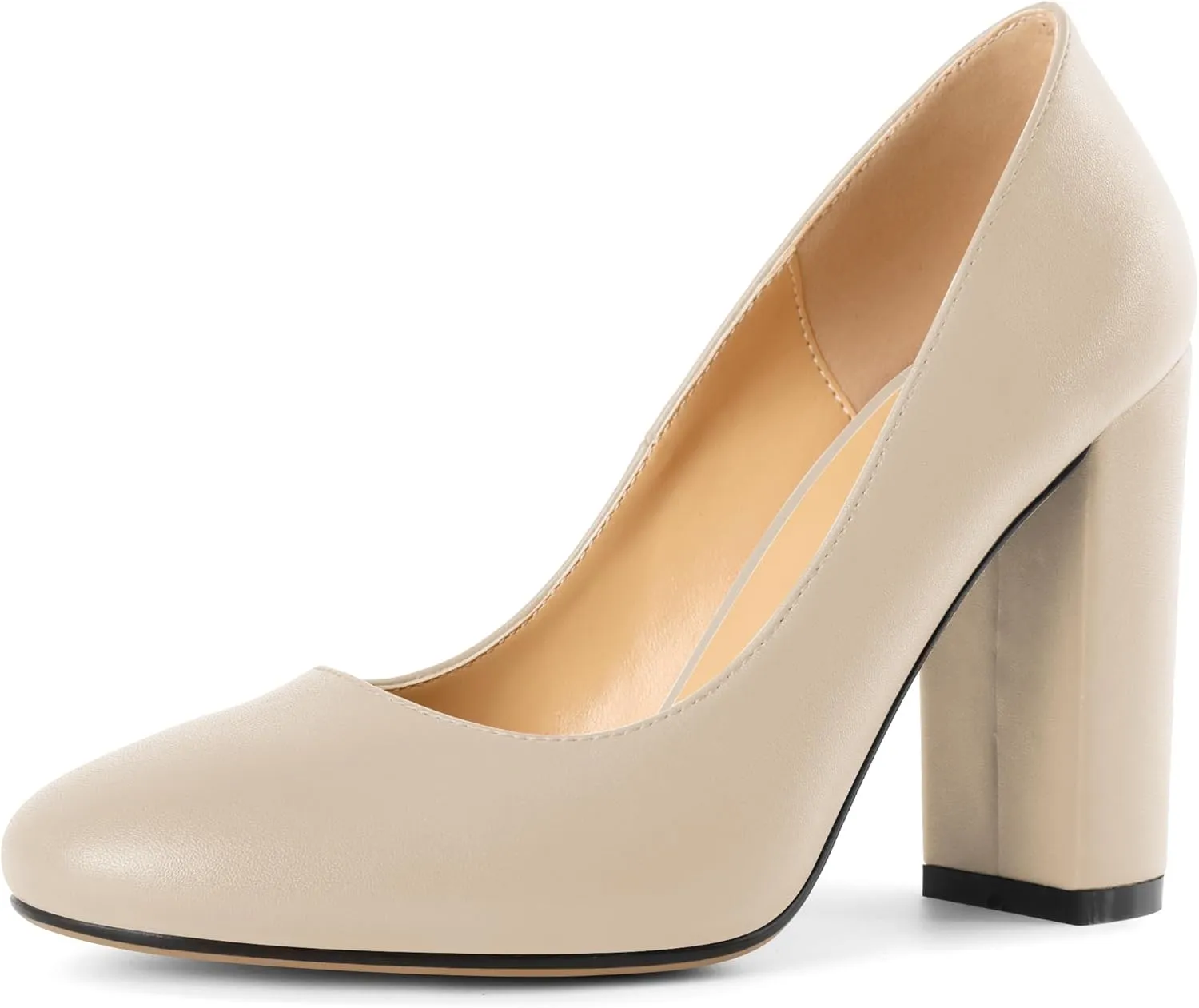 SAMMITOP Women's Round Toe Block Heel Pumps Slip On Chunky High Heels Classic Dress Shoes for Wedding Party Events 4''