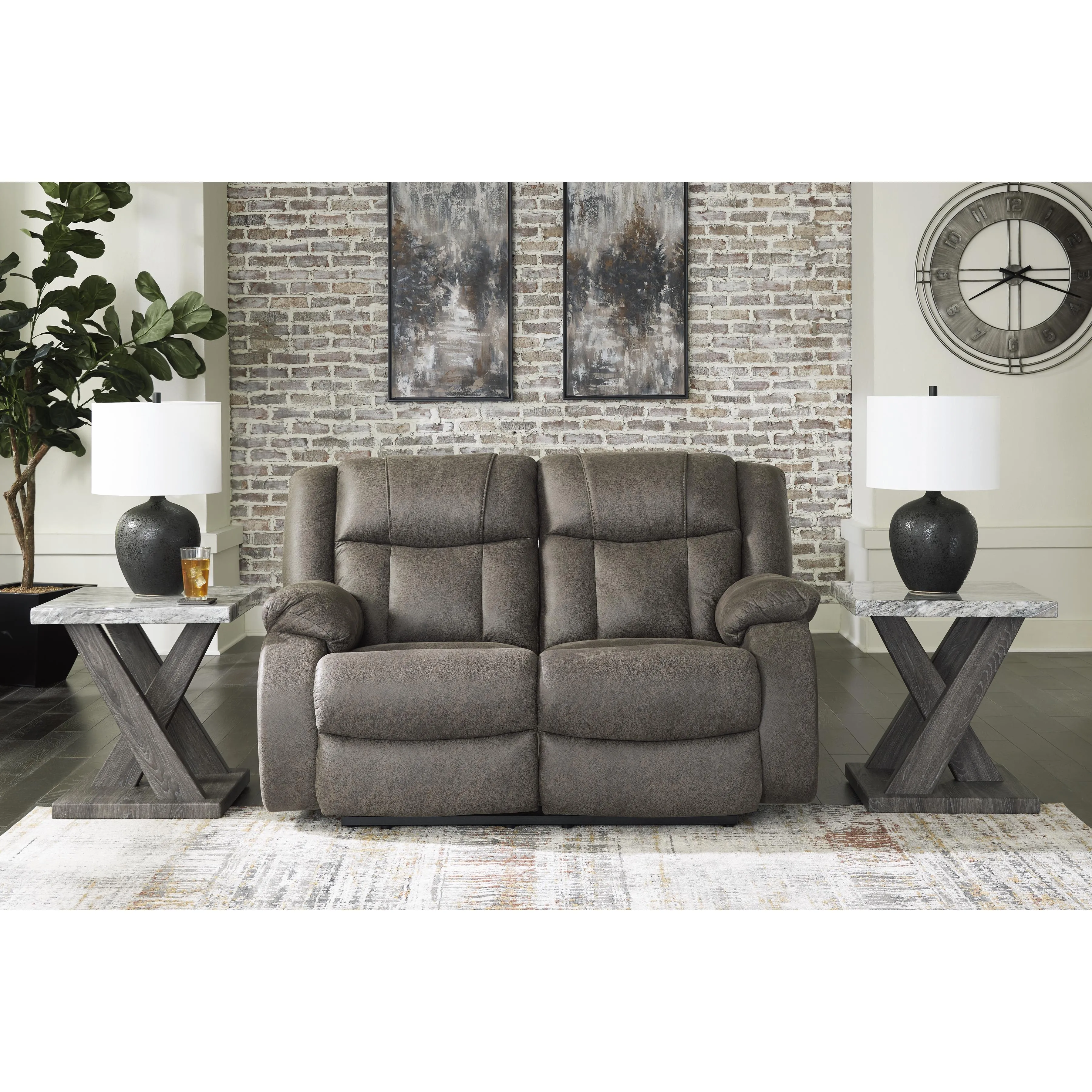 Signature Design by Ashley First Base Reclining Leather Look Loveseat 6880486C
