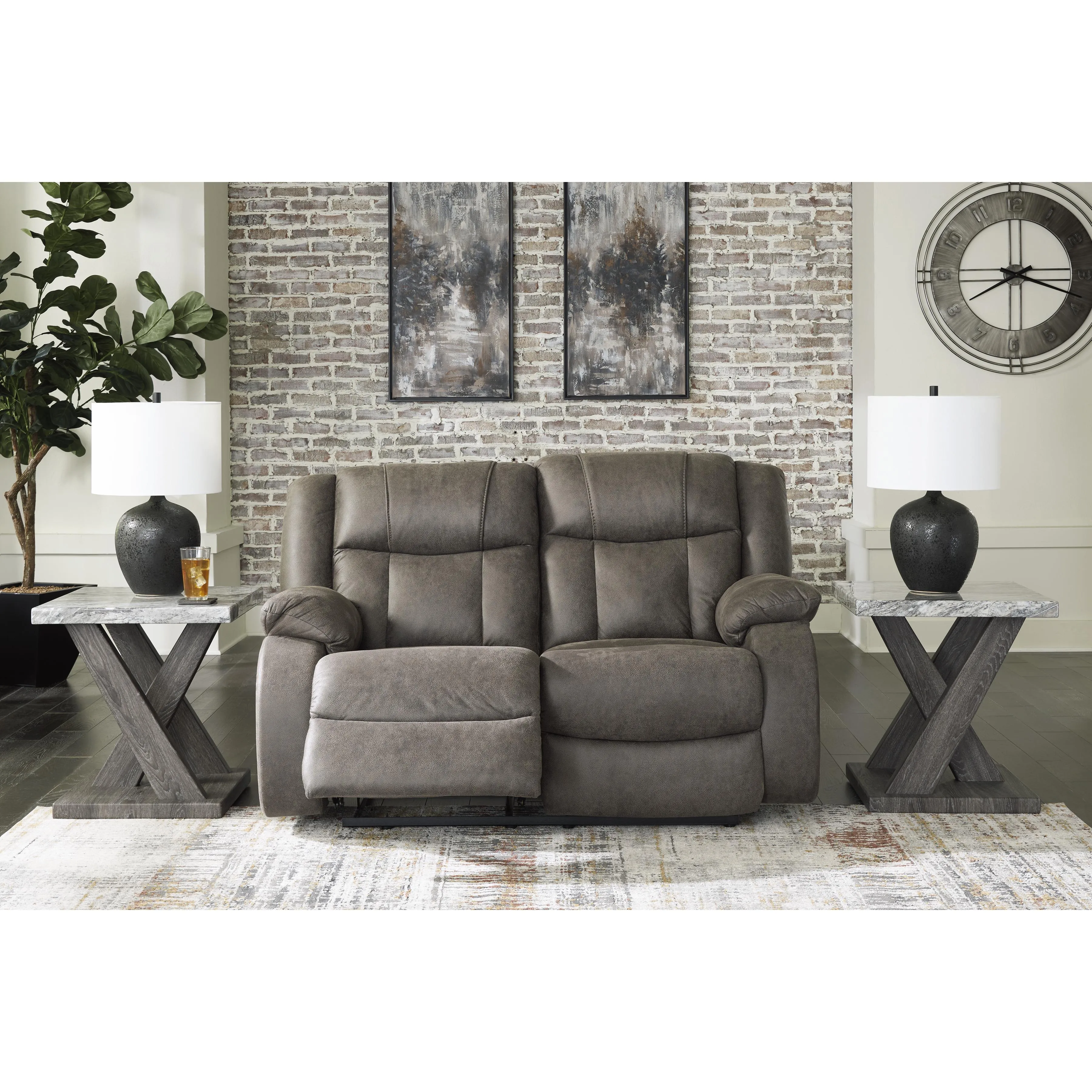 Signature Design by Ashley First Base Reclining Leather Look Loveseat 6880486C